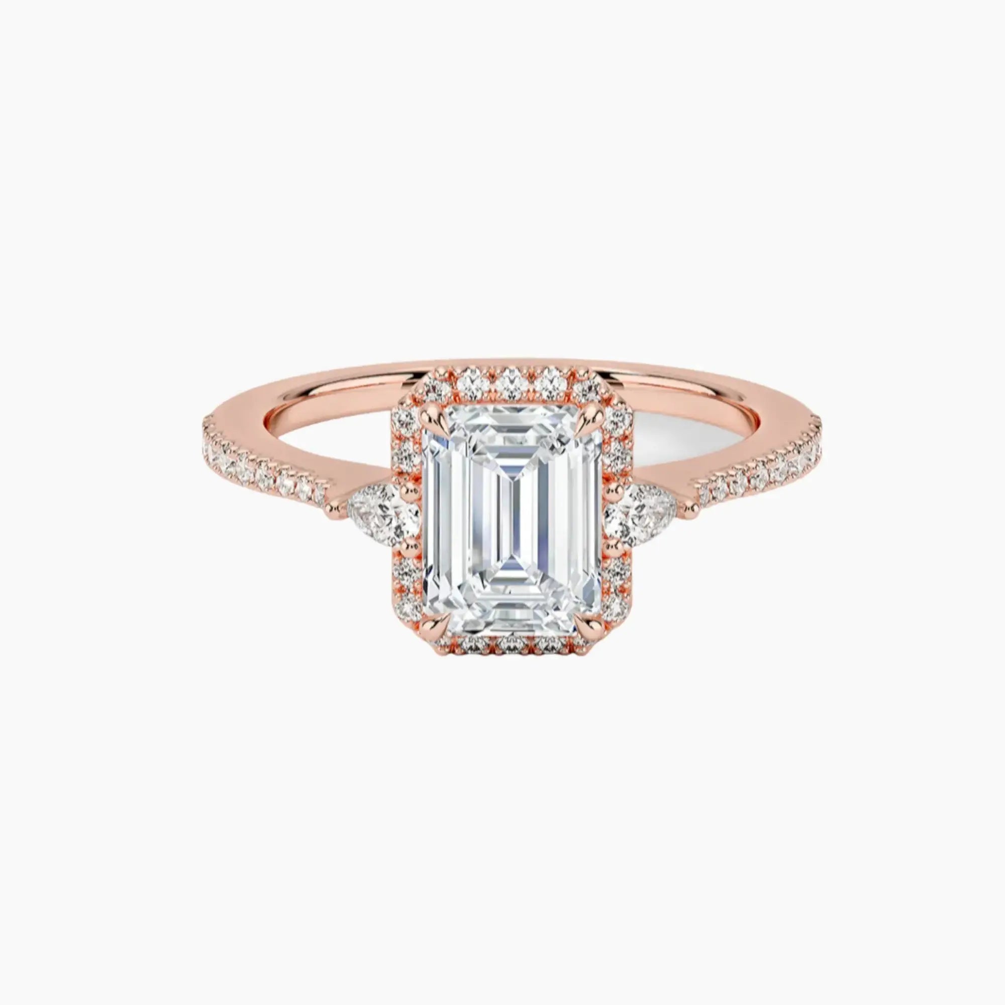 OBSER625 - Calliope Halo Pave Three Stone Emerald engagement ring setting view 4