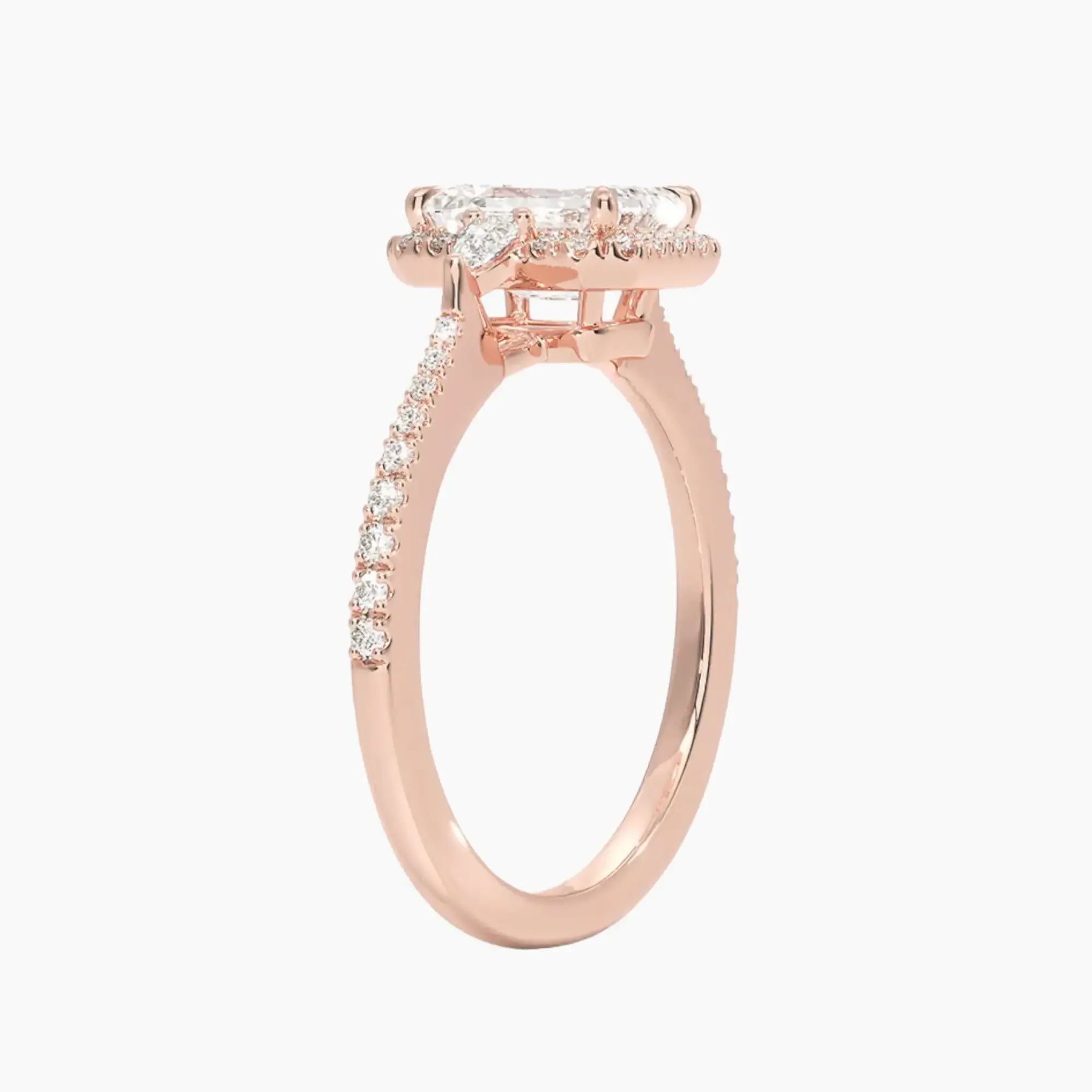 OBSER625 - Calliope Halo Pave Three Stone Emerald engagement ring setting view 5