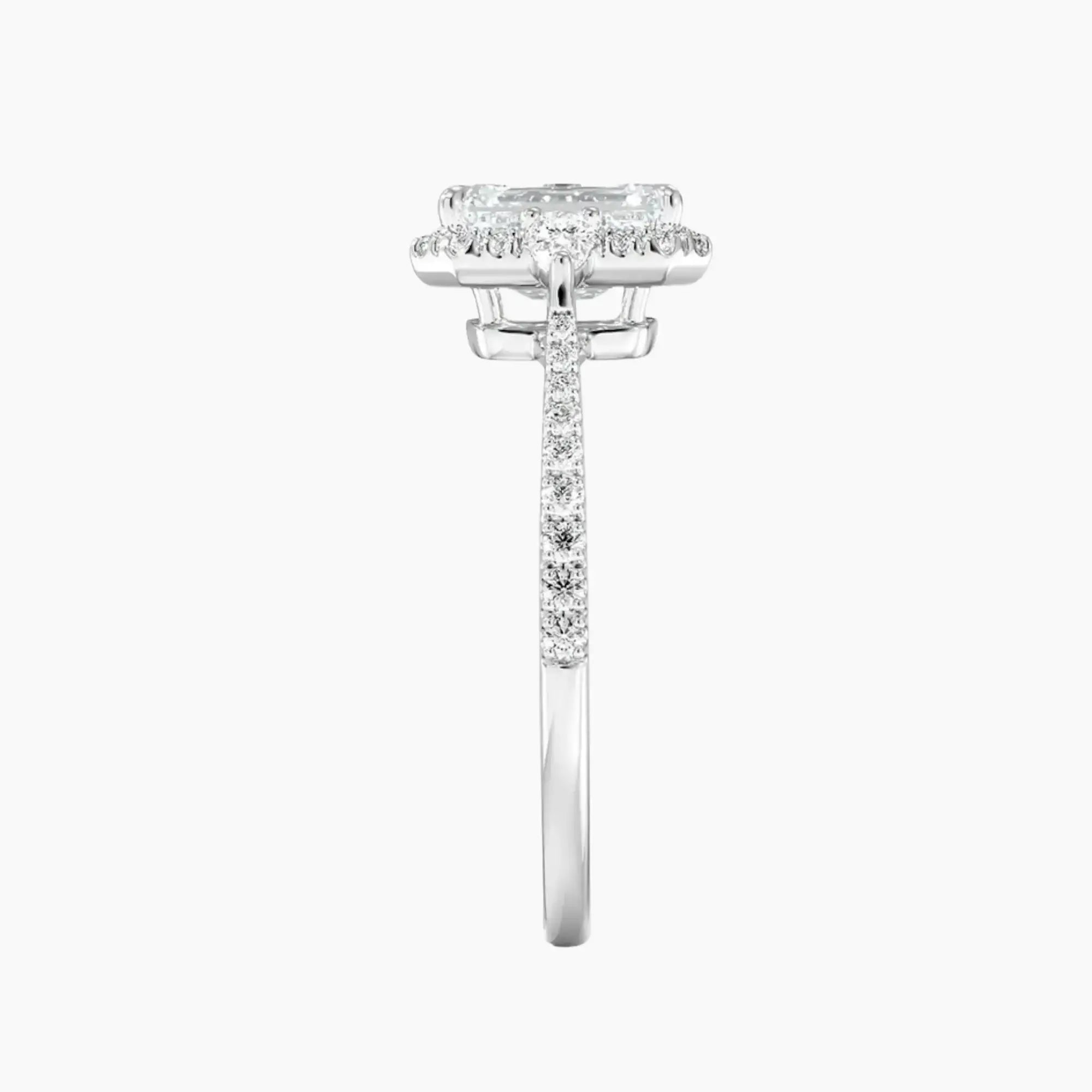 OBSER625 - Calliope Halo Pave Three Stone Emerald engagement ring setting view 3
