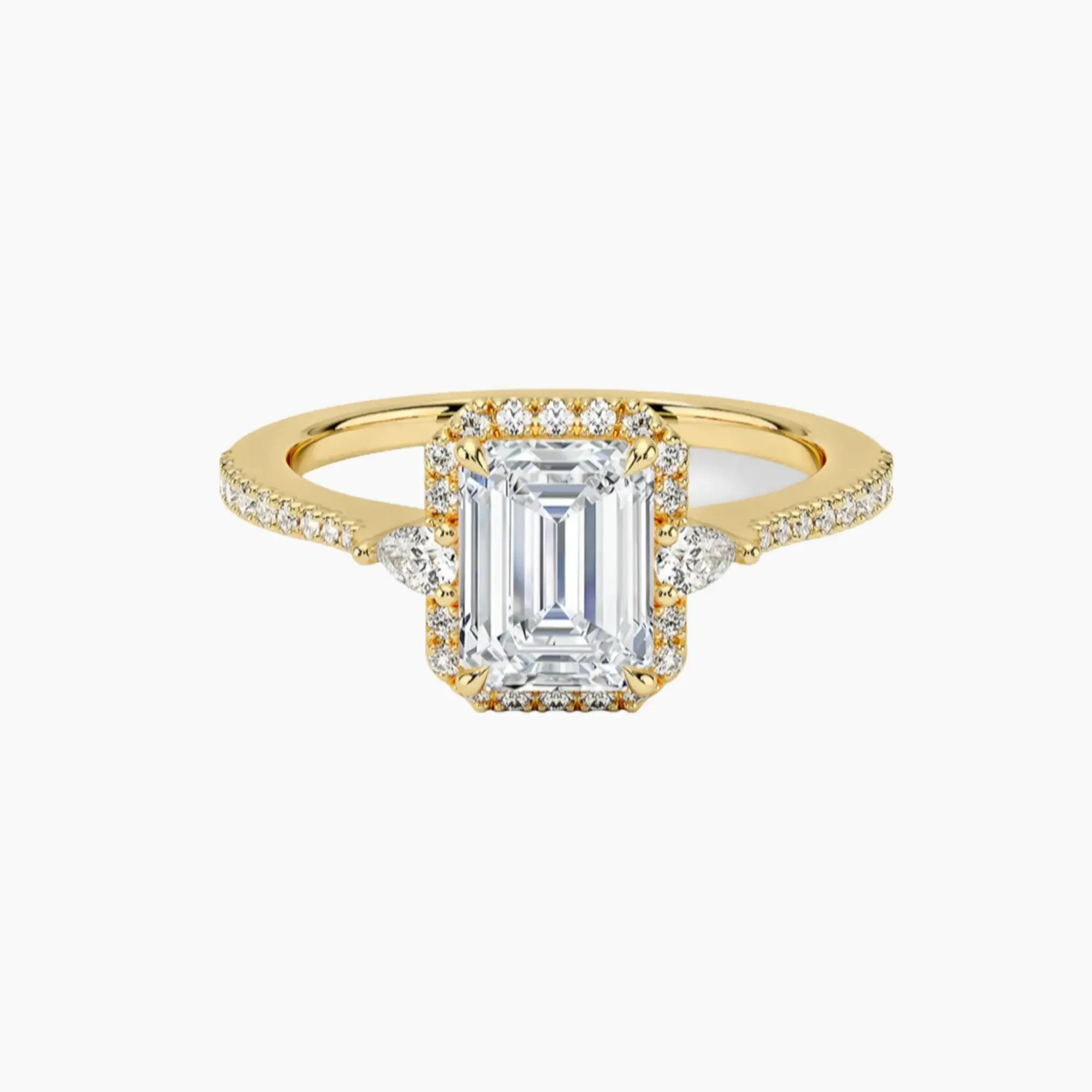 OBSER625 - Calliope Halo Pave Three Stone Emerald engagement ring setting view 7