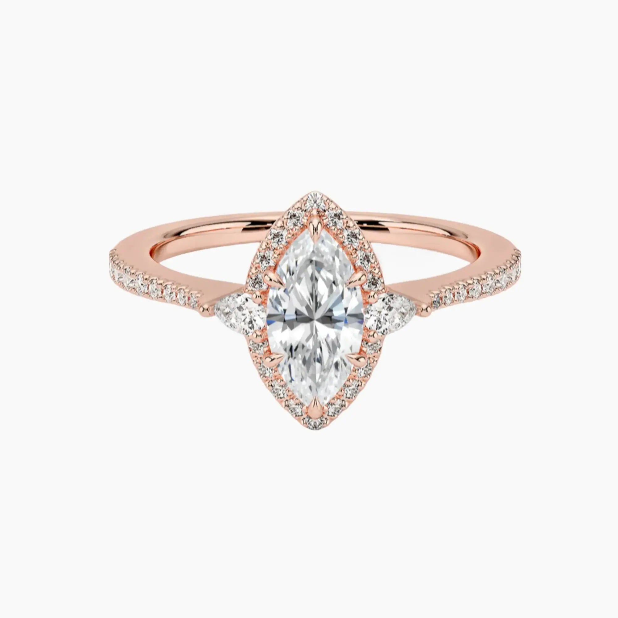 OBSER624 - Calliope Halo Pave Three Stone Marquise engagement ring setting view 4