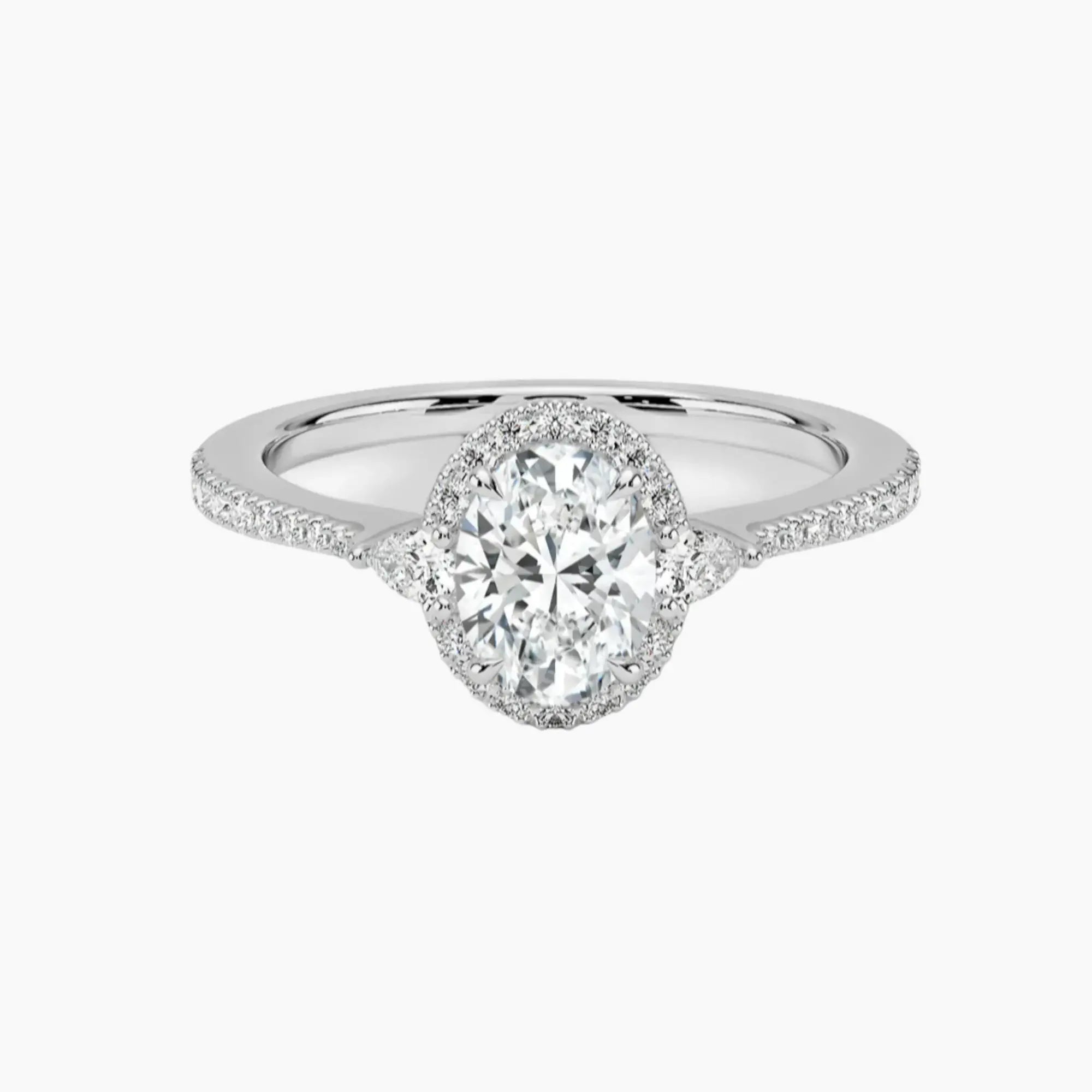 OBSER629 - Calliope Halo Pave Three Stone Oval engagement ring setting view 1