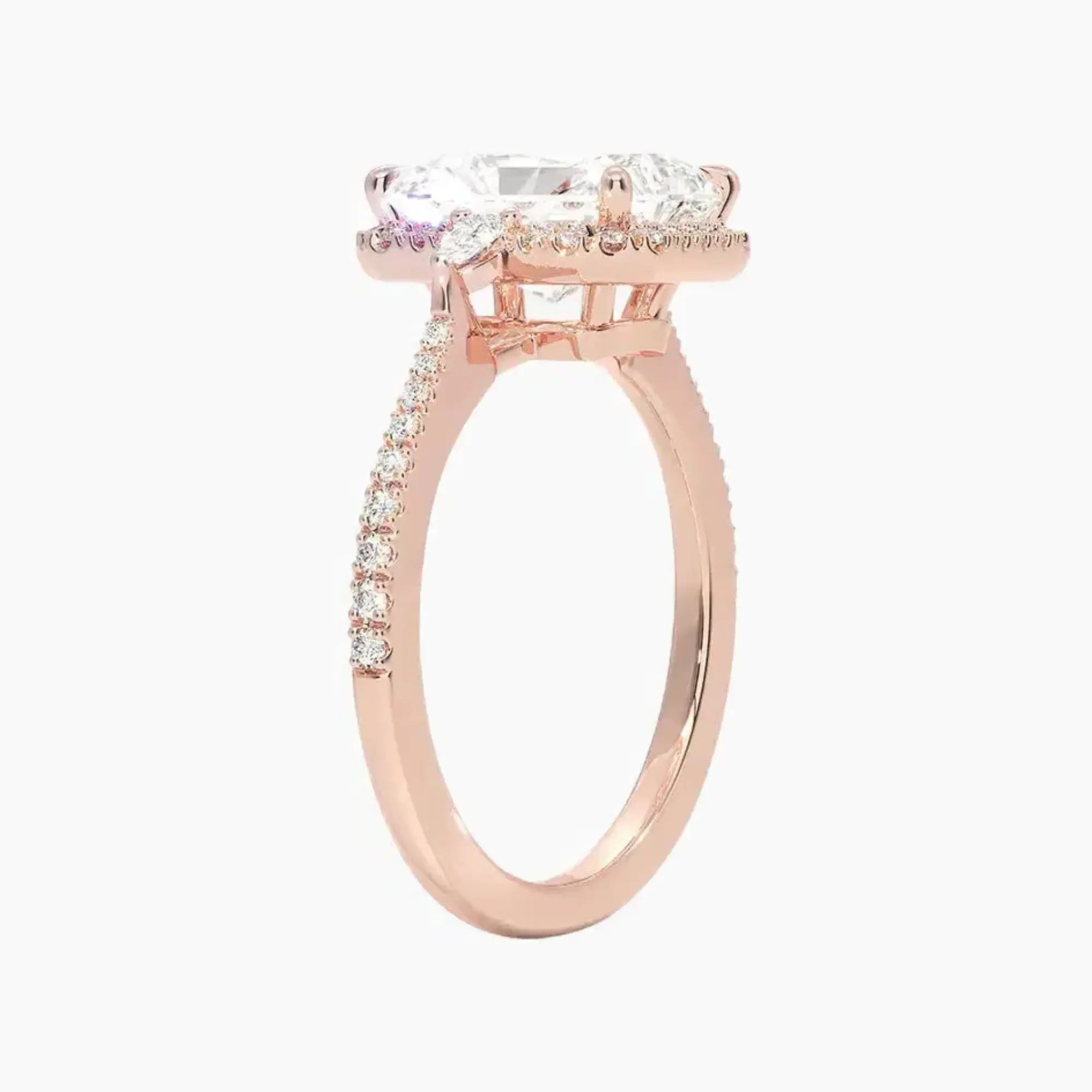 OBSER622 - Calliope Halo Pave Three Stone Radiant engagement ring setting view 5