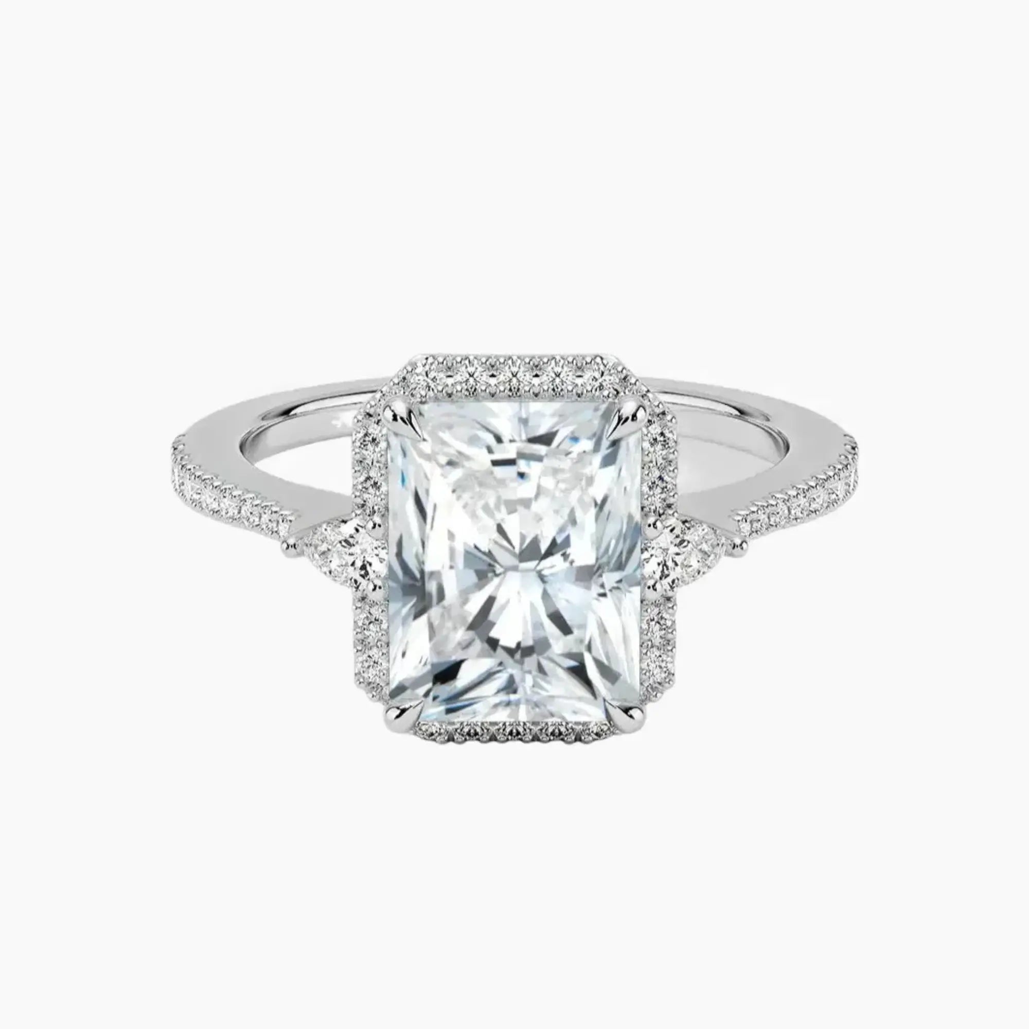 OBSER622 - Calliope Halo Pave Three Stone Radiant engagement ring setting view 1