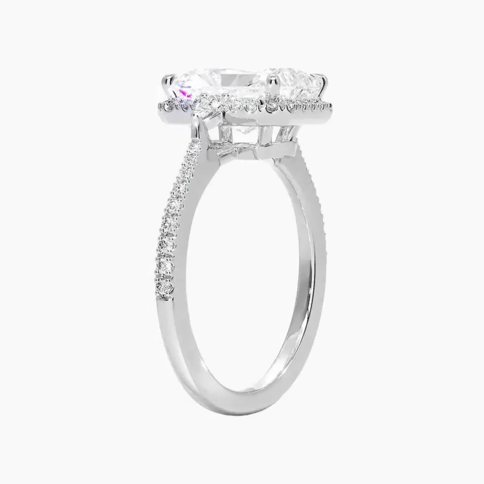 OBSER622 - Calliope Halo Pave Three Stone Radiant engagement ring setting view 2