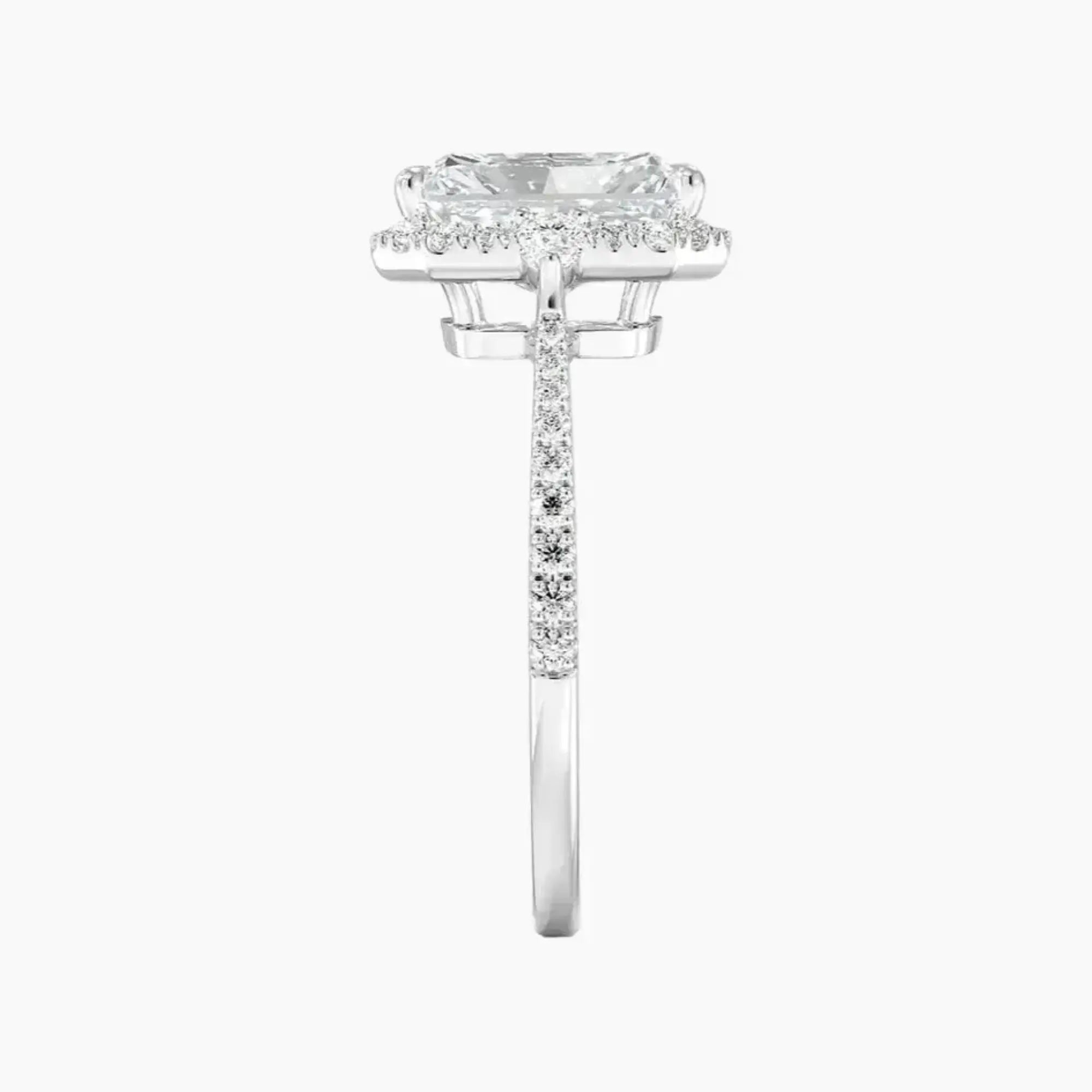 OBSER622 - Calliope Halo Pave Three Stone Radiant engagement ring setting view 3