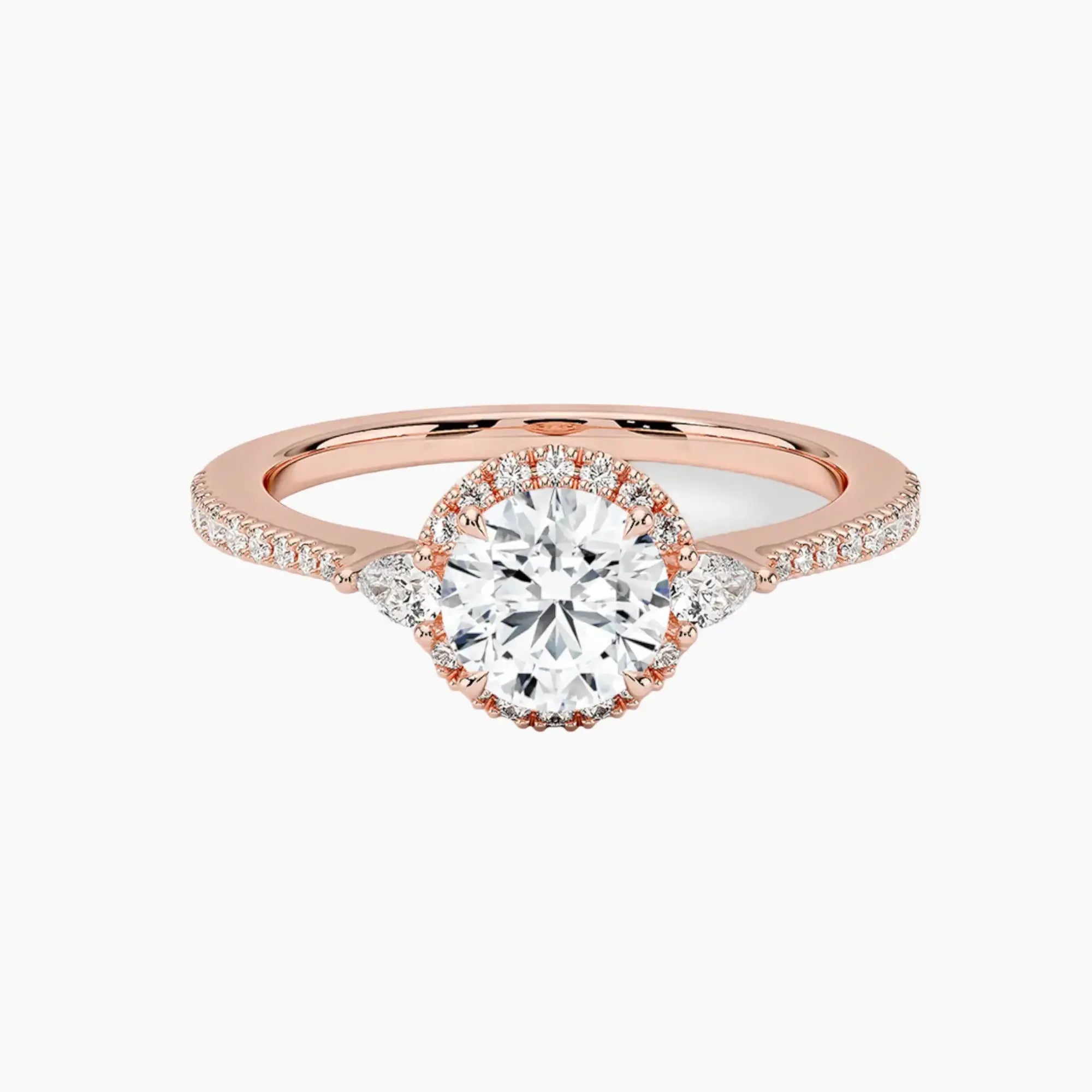 OBSER630 - Calliope Halo Pave Three Stone Round engagement ring setting view 4