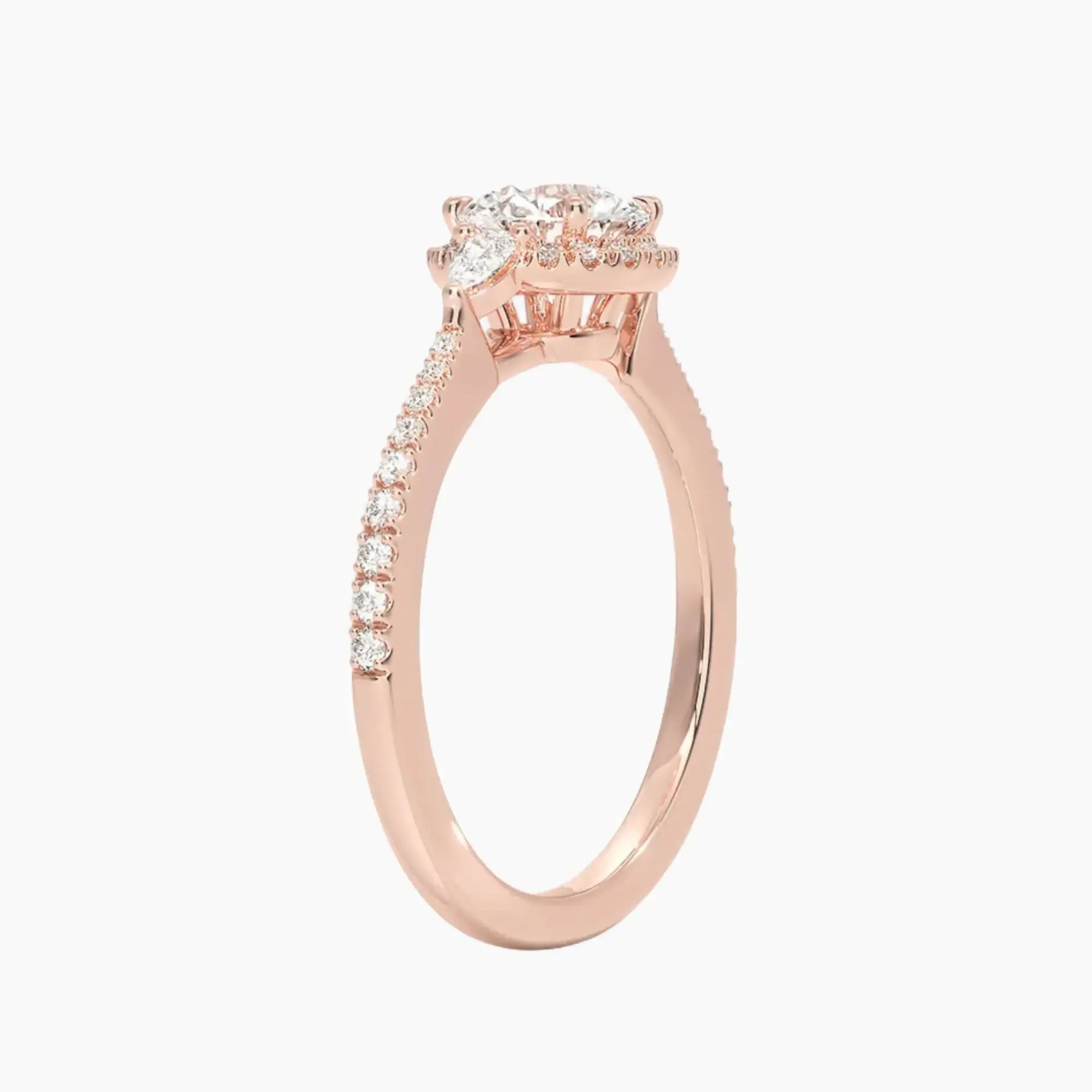 OBSER630 - Calliope Halo Pave Three Stone Round engagement ring setting view 5