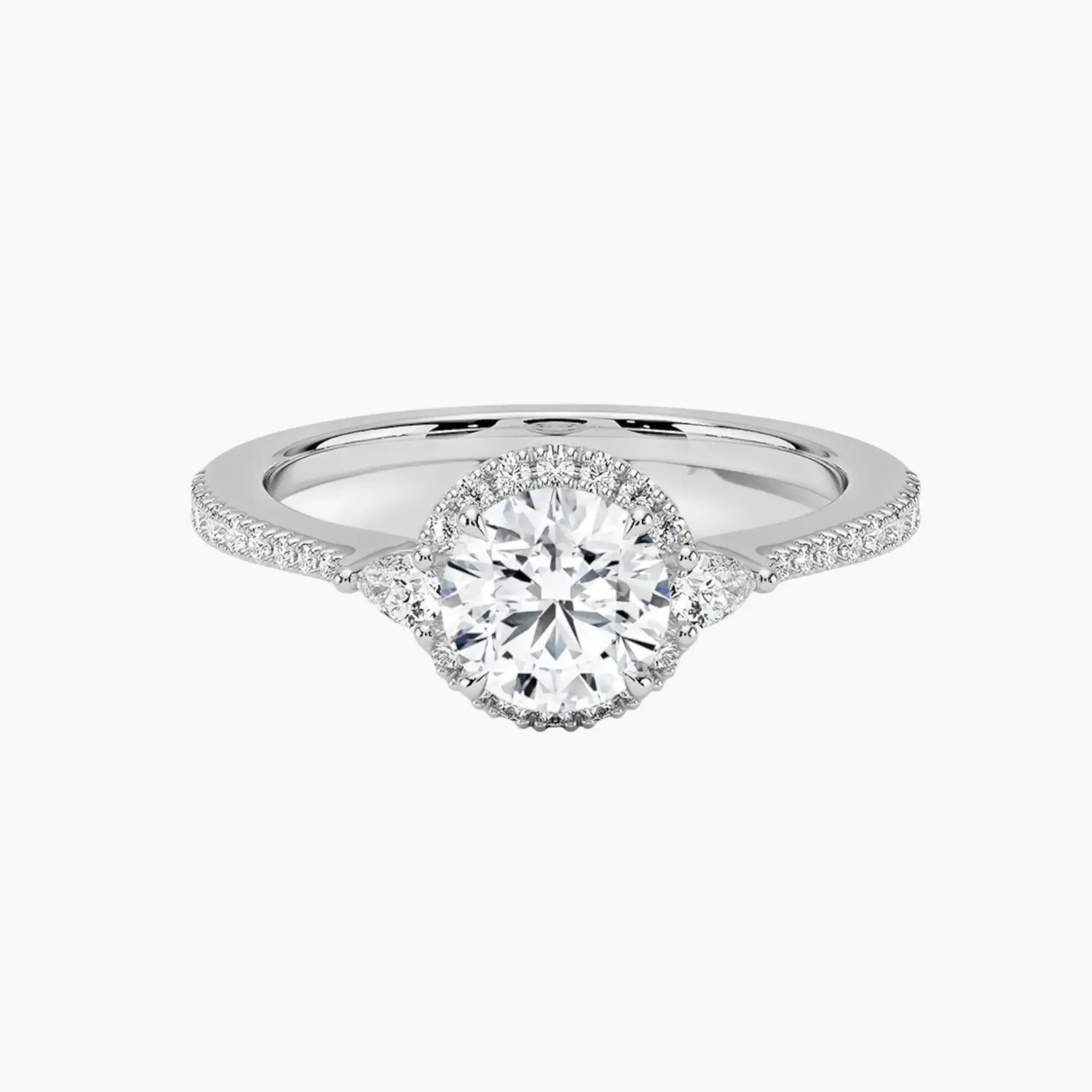OBSER630 - Calliope Halo Pave Three Stone Round engagement ring setting view 1