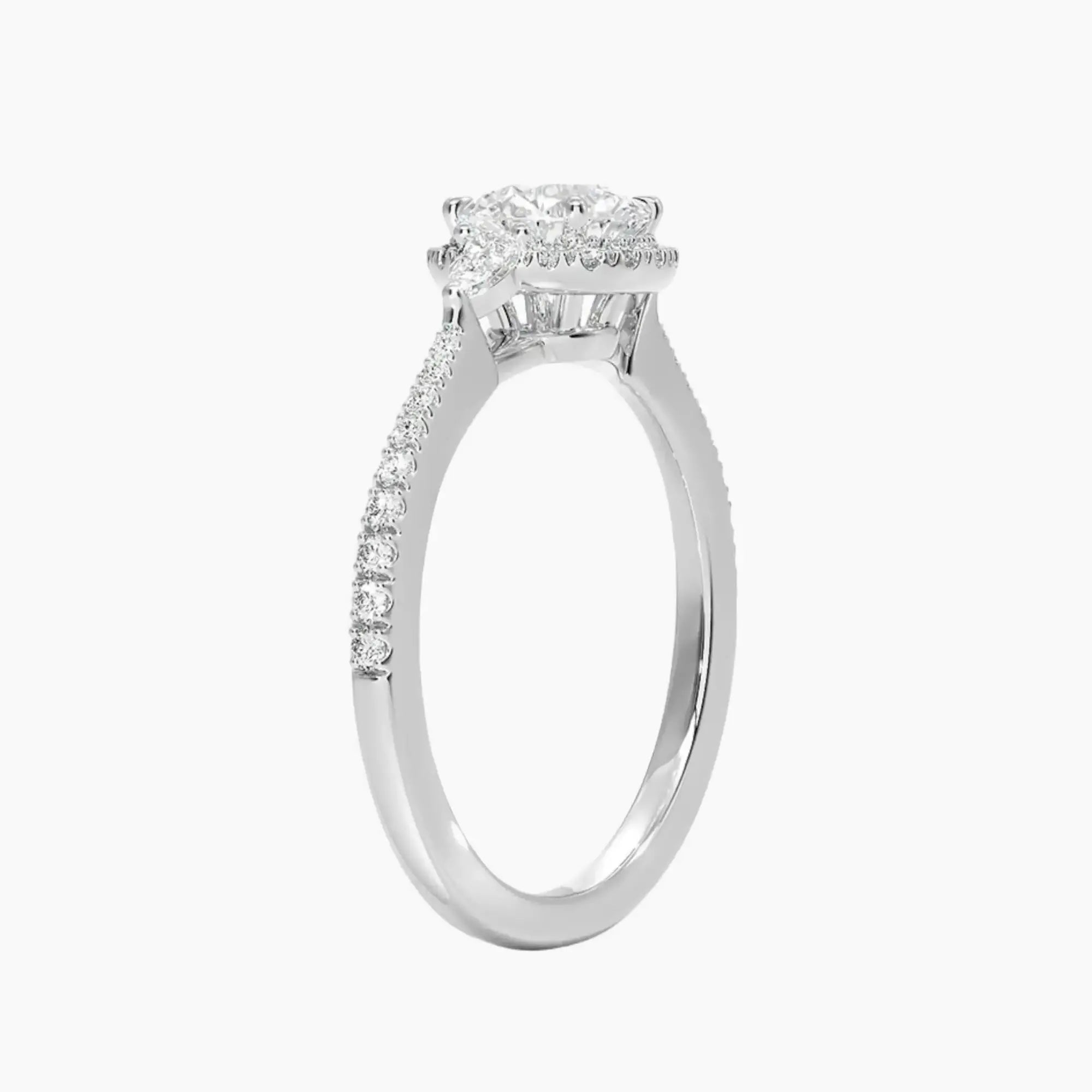OBSER630 - Calliope Halo Pave Three Stone Round engagement ring setting view 2