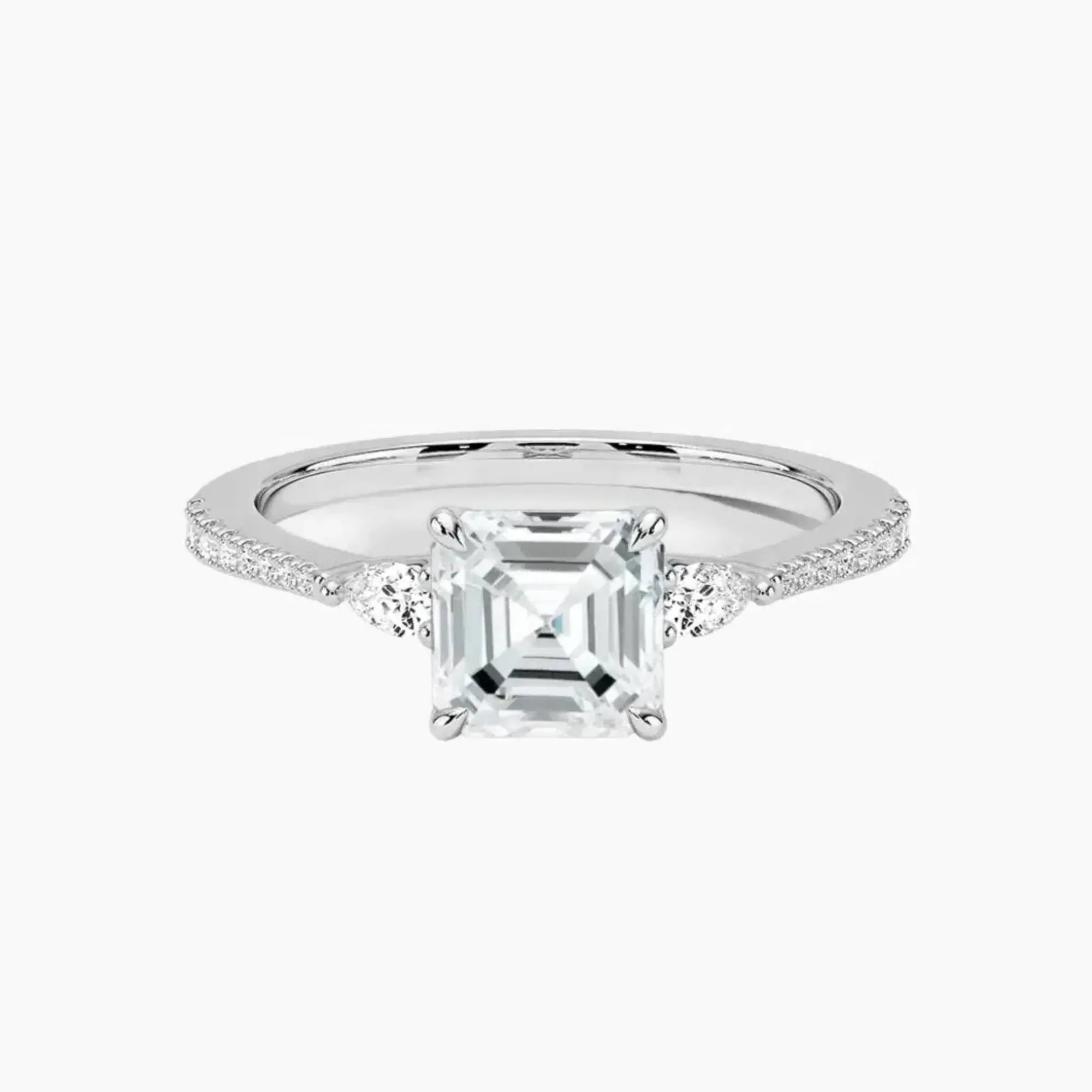 OBSER632 - Calliope Pave Three Stone Asscher engagement ring setting view 1