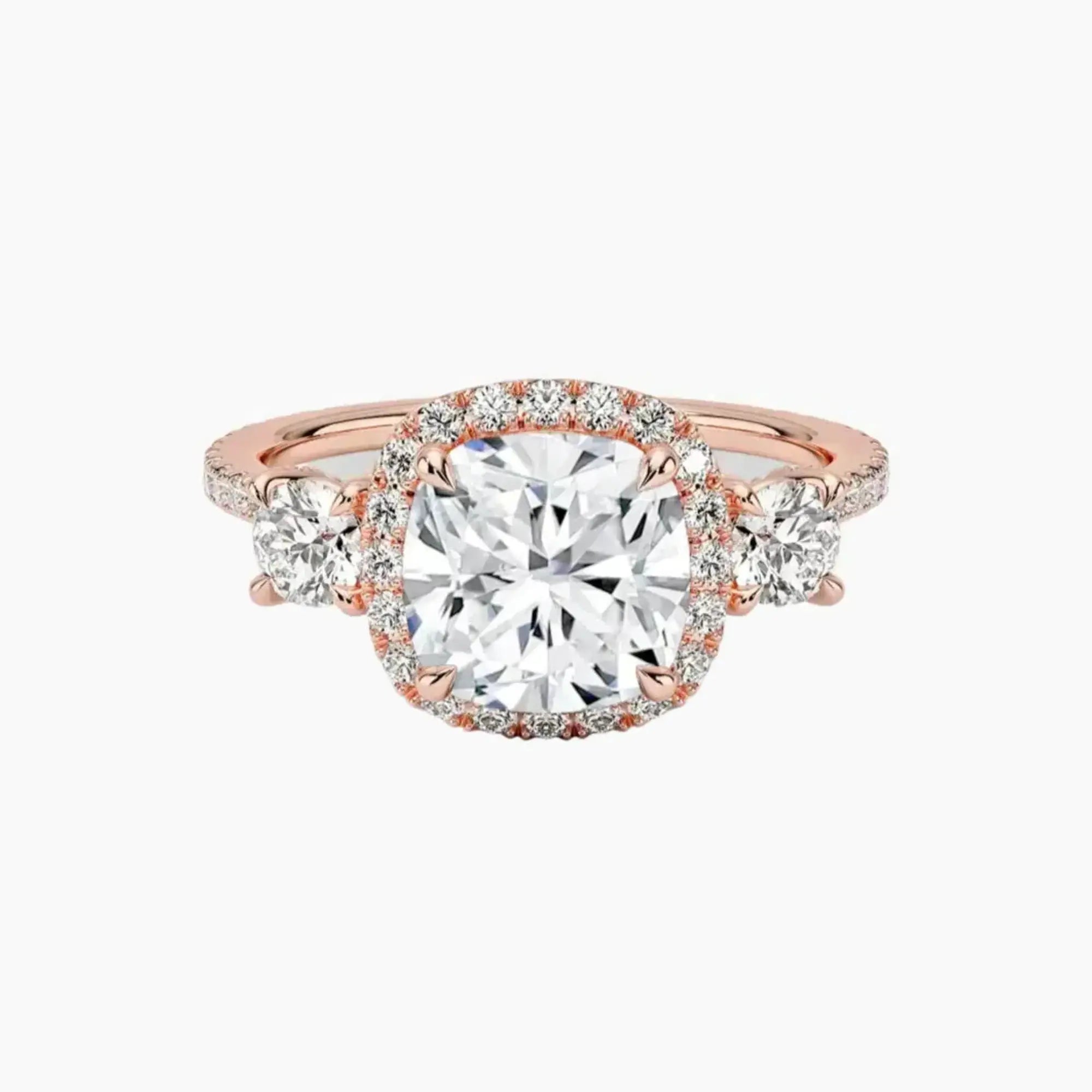 OBSER585 - Brielle Three Stone Cushion Halo engagement ring setting view 4
