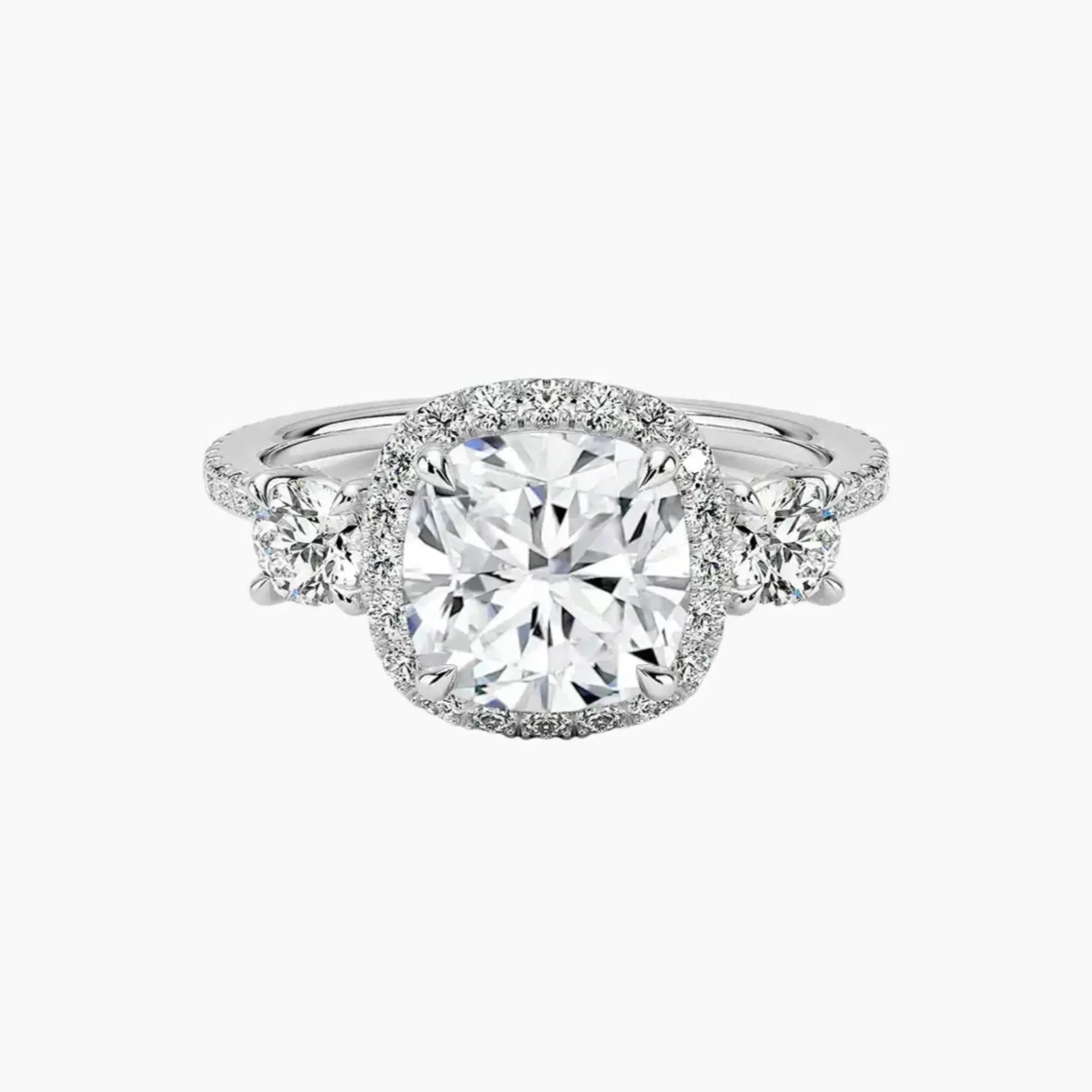 OBSER585 - Brielle Three Stone Cushion Halo engagement ring setting view 1