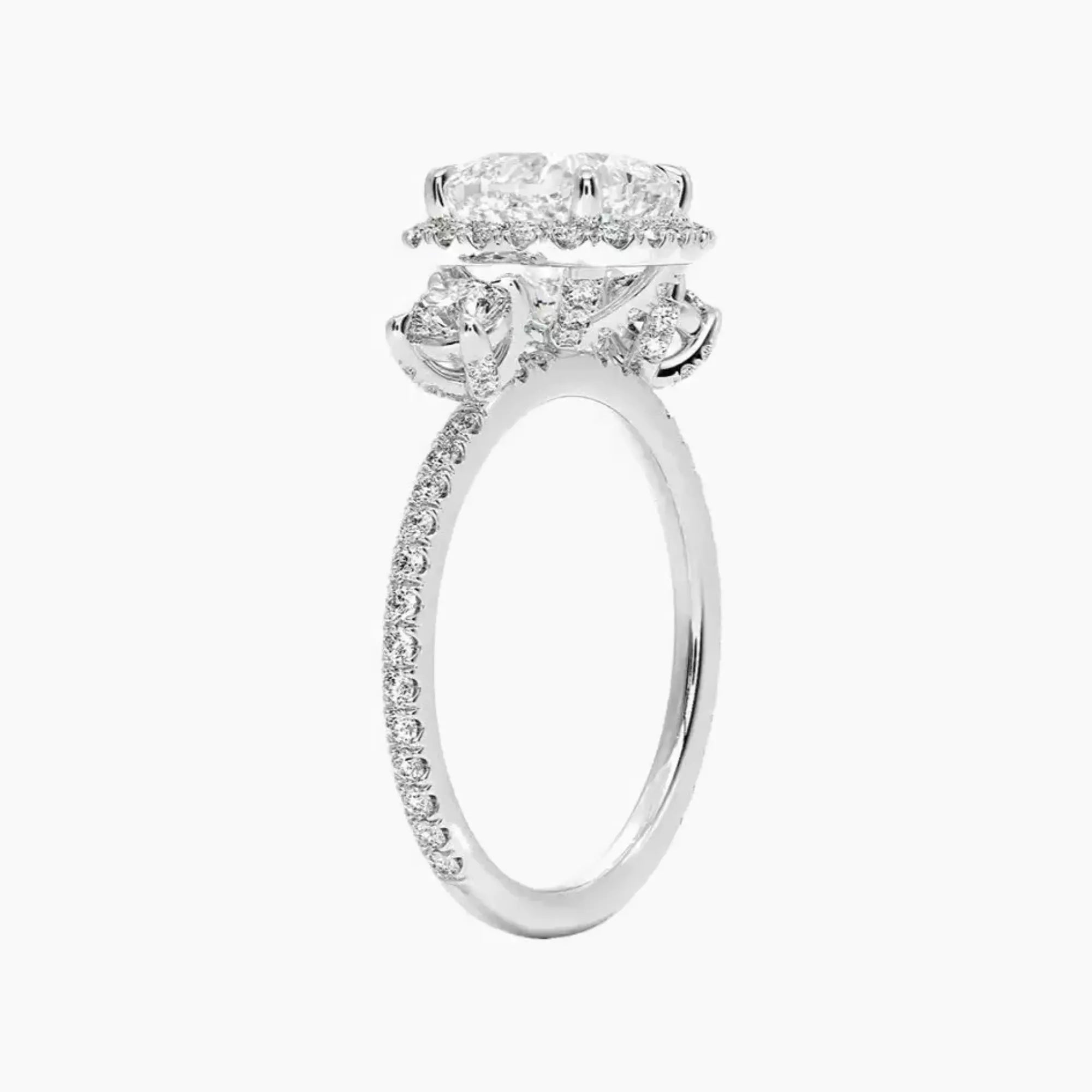 OBSER585 - Brielle Three Stone Cushion Halo engagement ring setting view 2