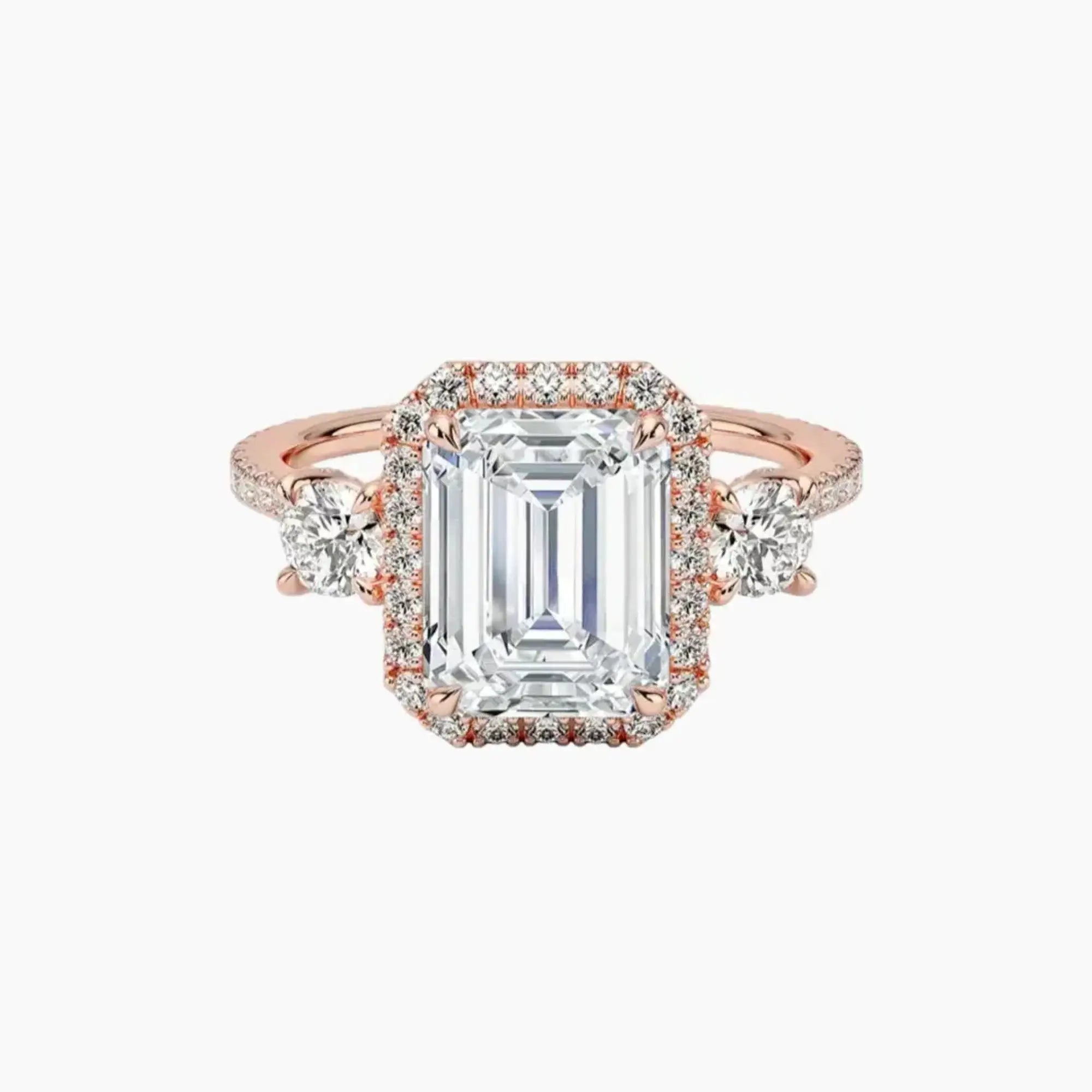OBSER582 - Brielle Three Stone Emerald Halo engagement ring setting view 4
