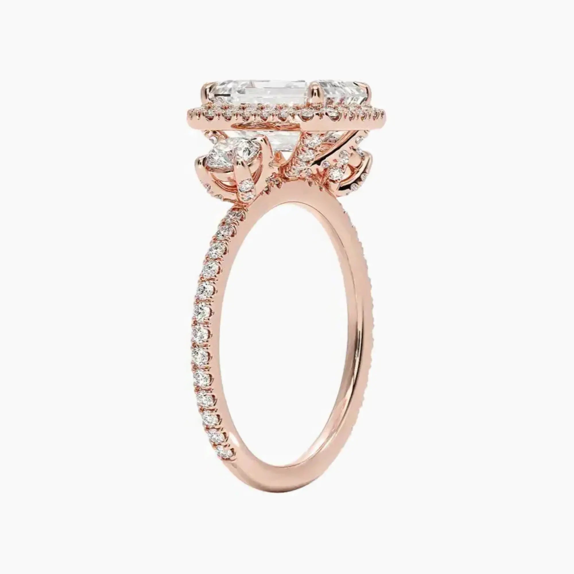 OBSER582 - Brielle Three Stone Emerald Halo engagement ring setting view 5