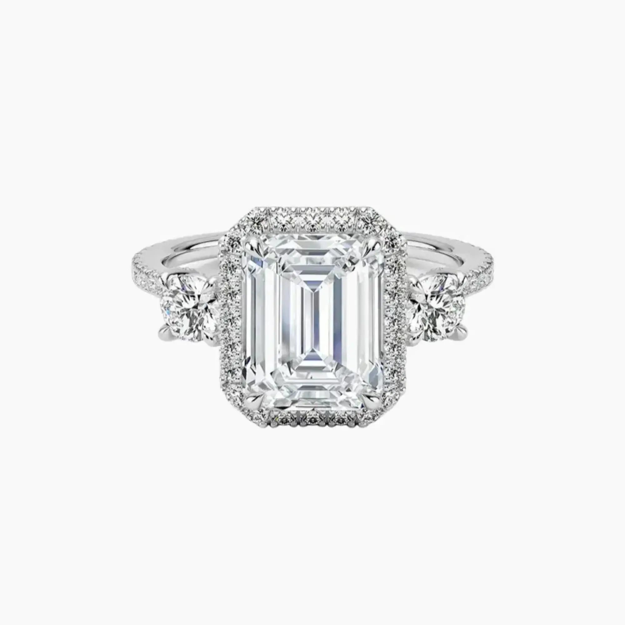 OBSER582 - Brielle Three Stone Emerald Halo engagement ring setting view 1