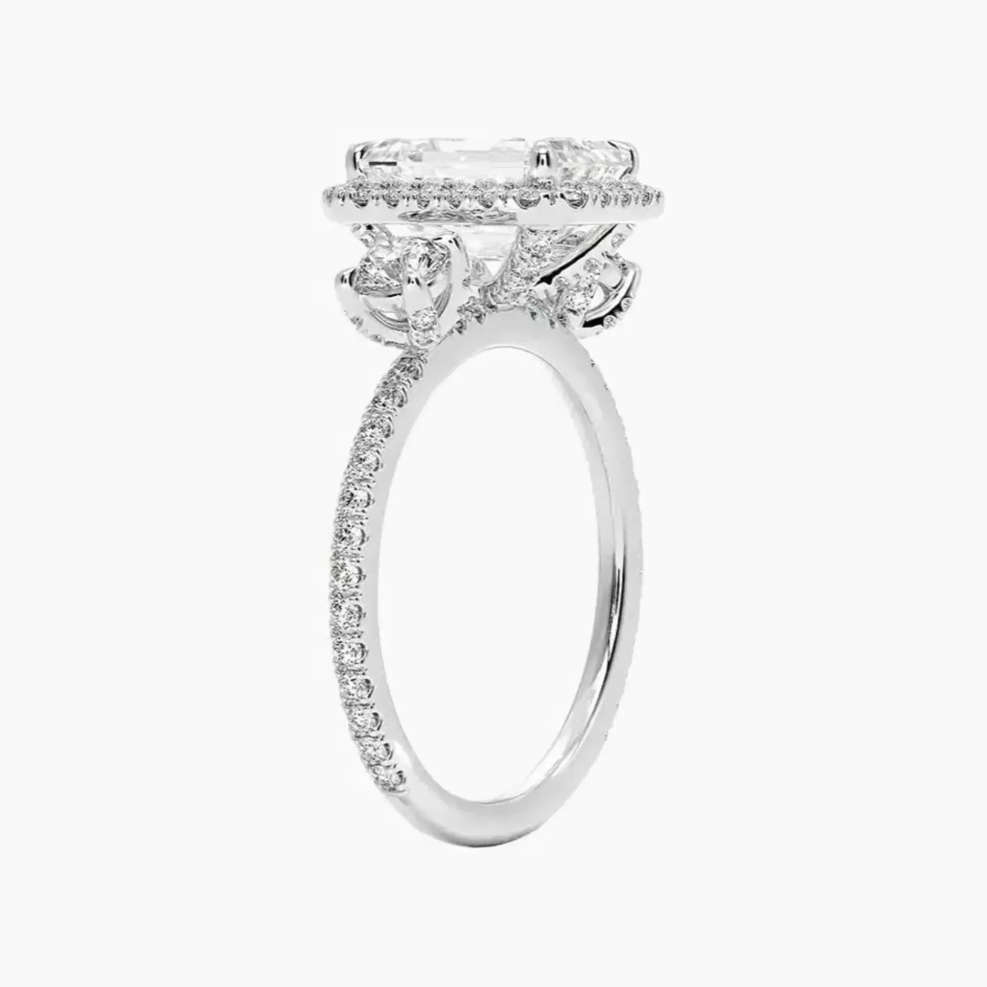 OBSER582 - Brielle Three Stone Emerald Halo engagement ring setting view 2