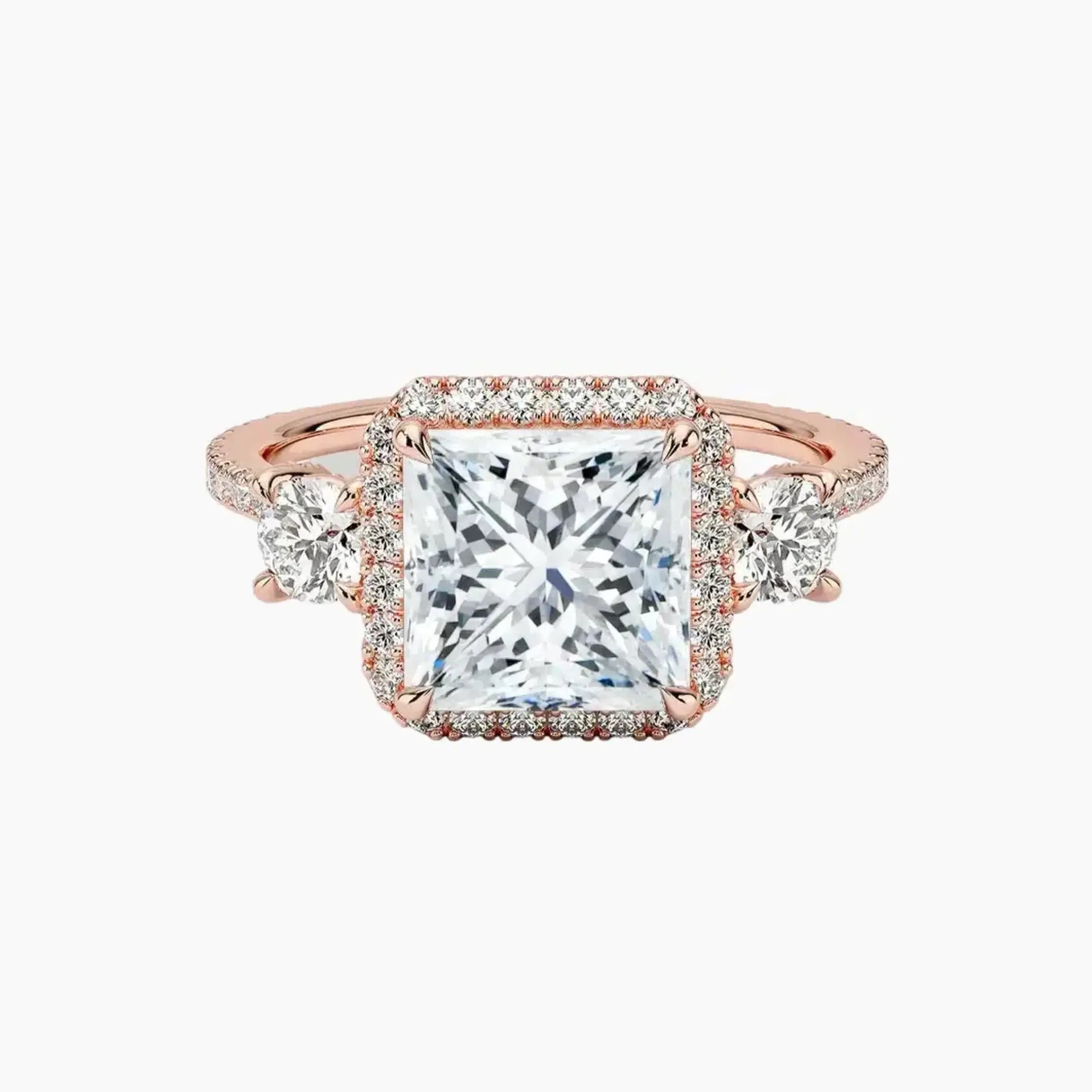 OBSER583 - Brielle Three Stone Princess Halo engagement ring setting view 4