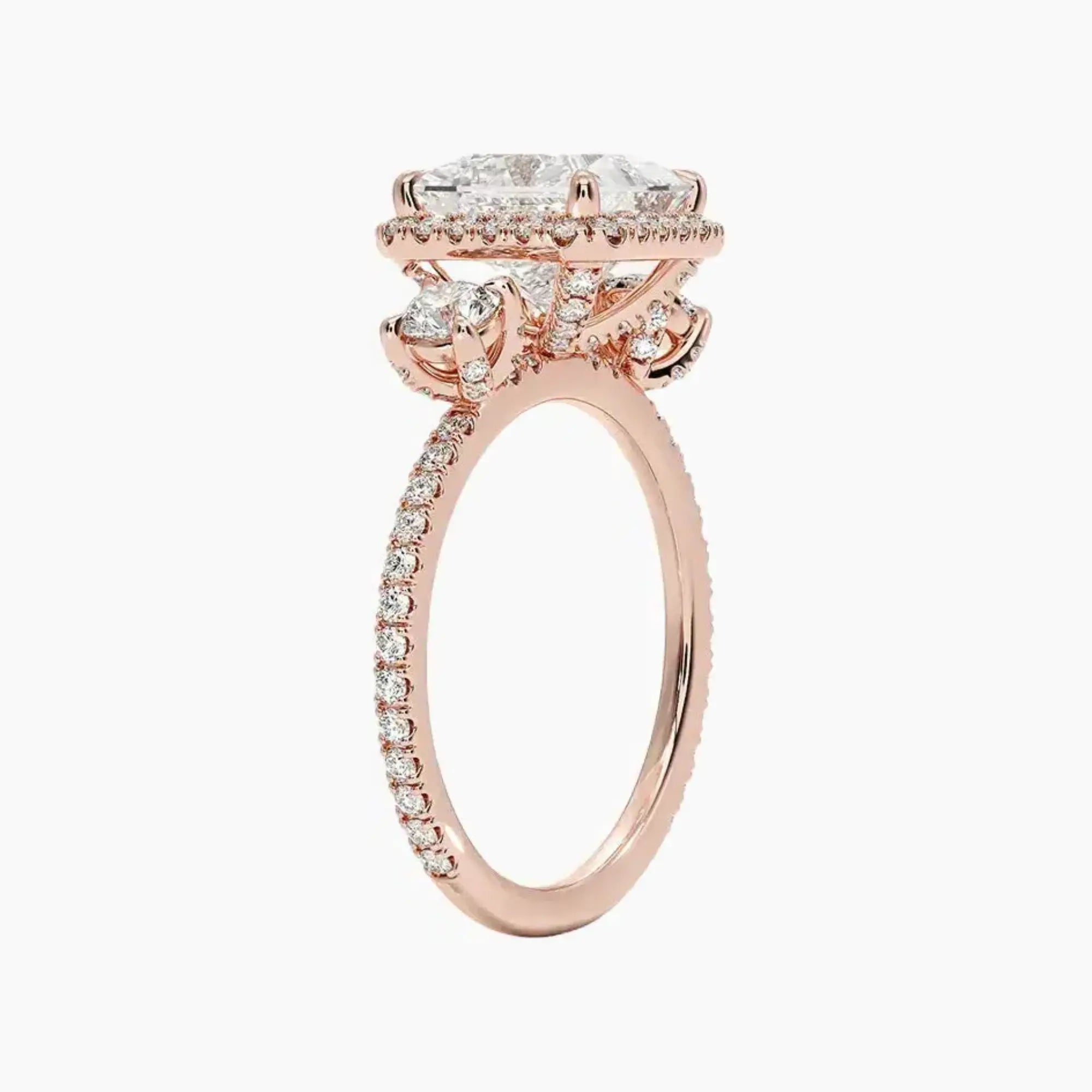 OBSER583 - Brielle Three Stone Princess Halo engagement ring setting view 5