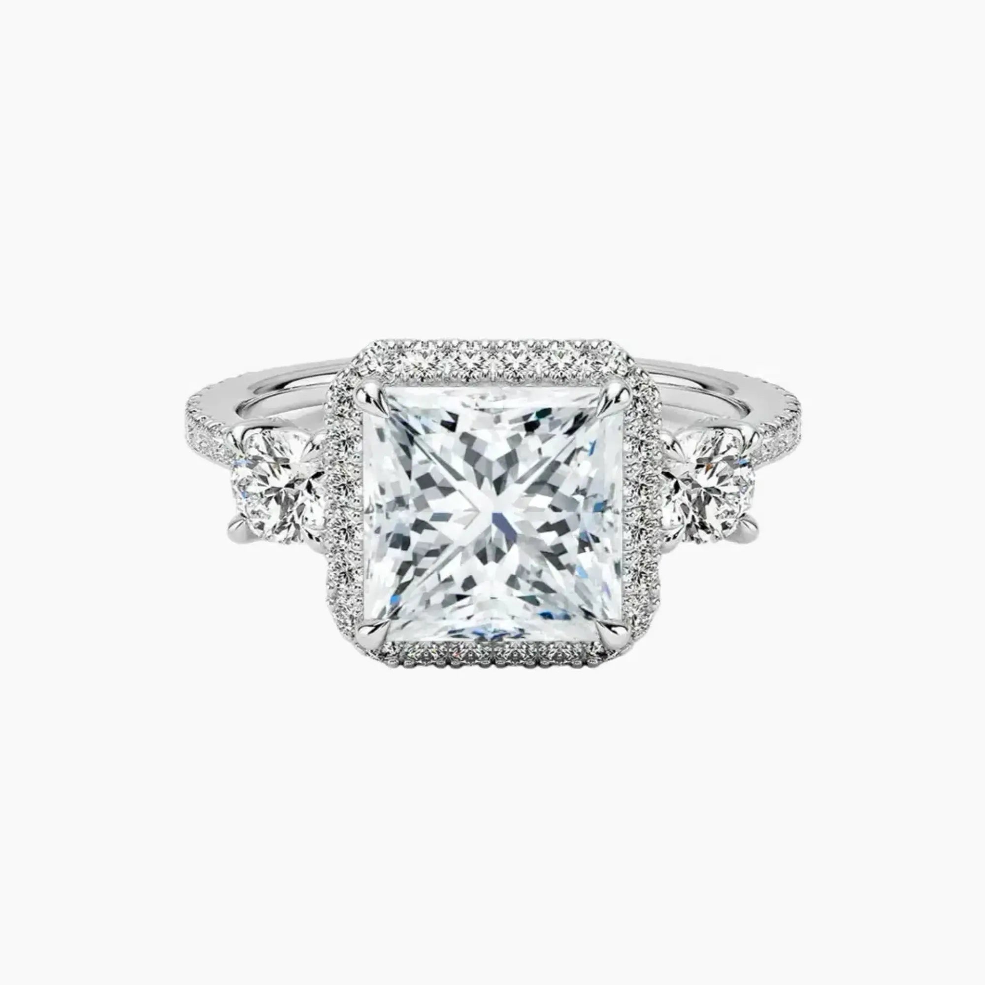 OBSER583 - Brielle Three Stone Princess Halo engagement ring setting view 1