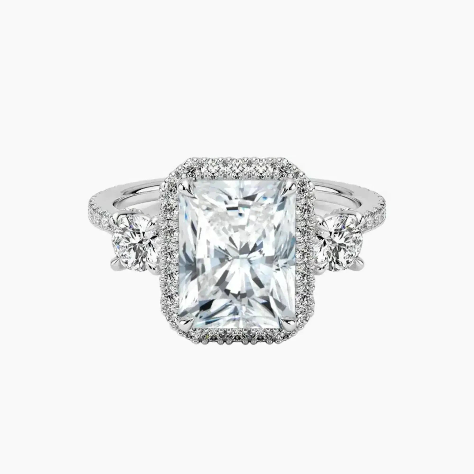 OBSER580 - Brielle Three Stone Radiant Halo engagement ring setting view 1