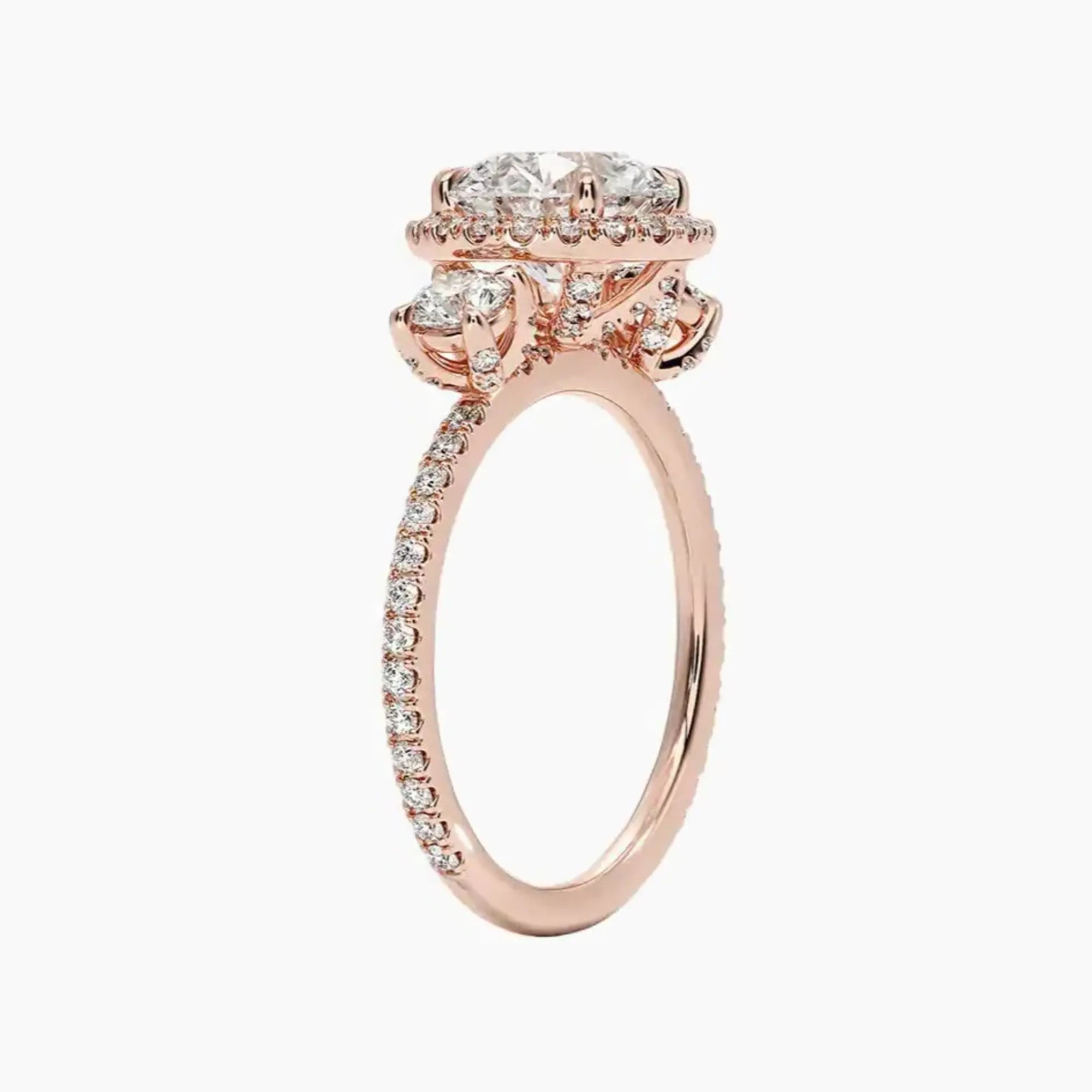 OBSER587 - Brielle Three Stone Round Halo engagement ring setting view 5