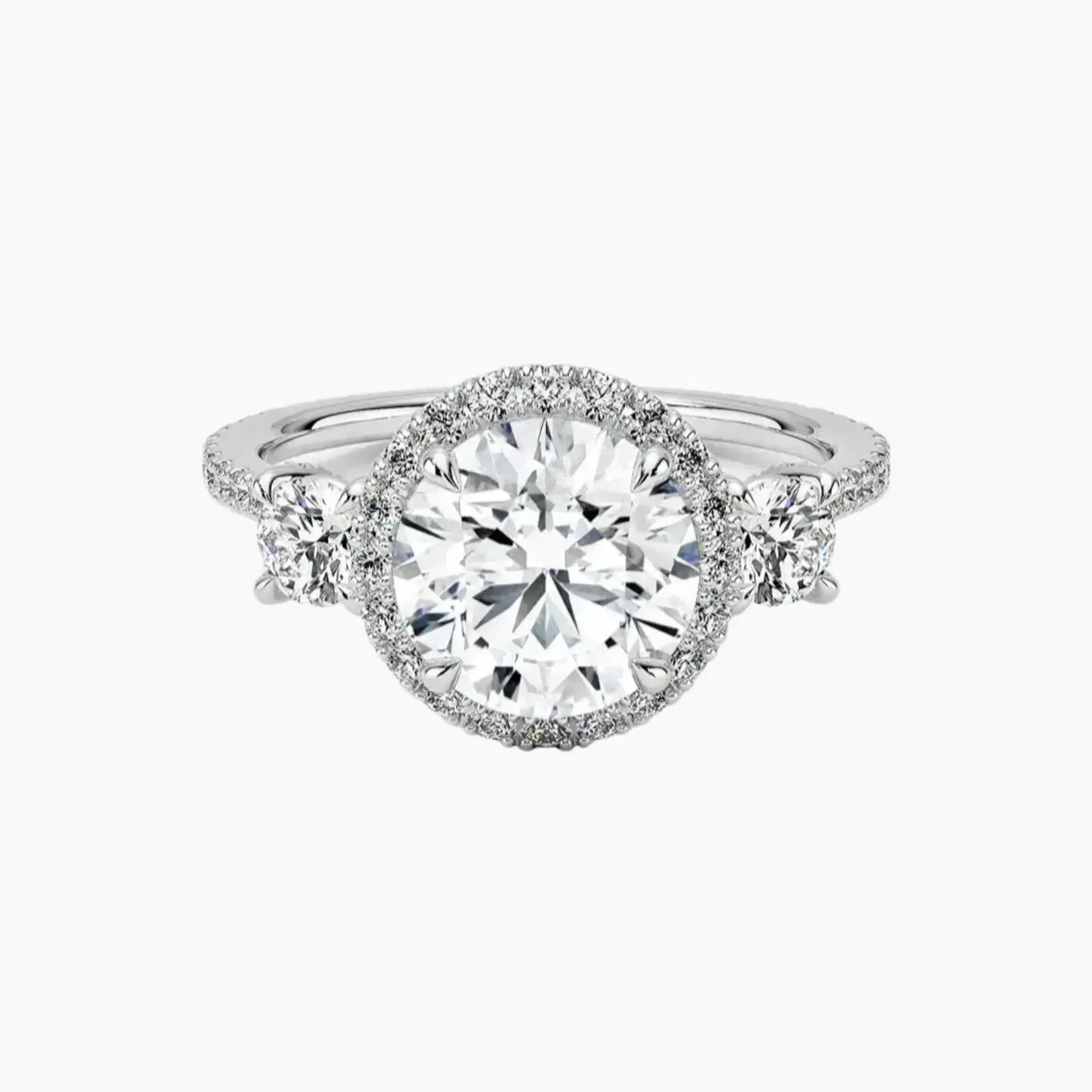 OBSER587 - Brielle Three Stone Round Halo engagement ring setting view 1