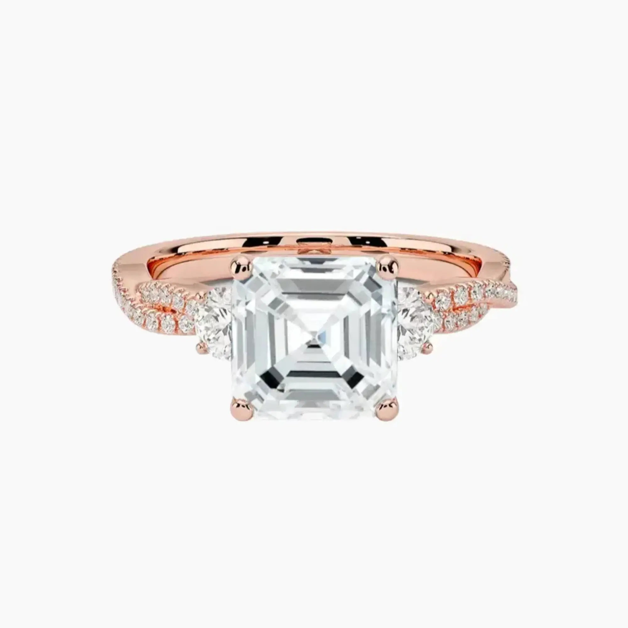 OBSER607 - Calista Adorned Three Stone Asscher Twisted engagement ring setting view 4