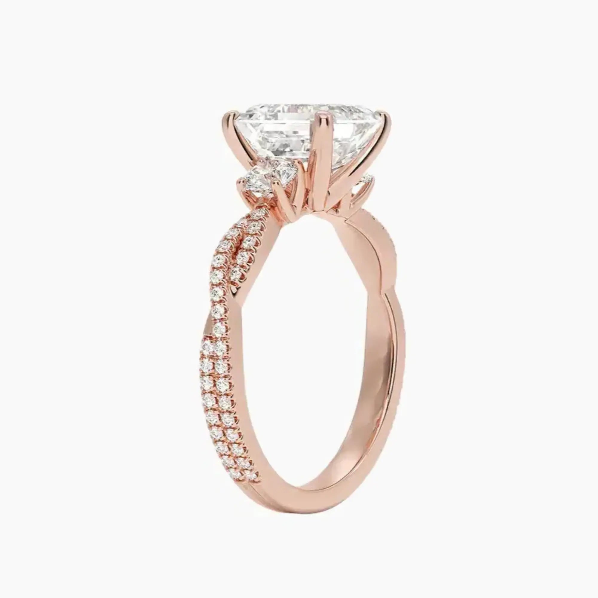 OBSER607 - Calista Adorned Three Stone Asscher Twisted engagement ring setting view 5