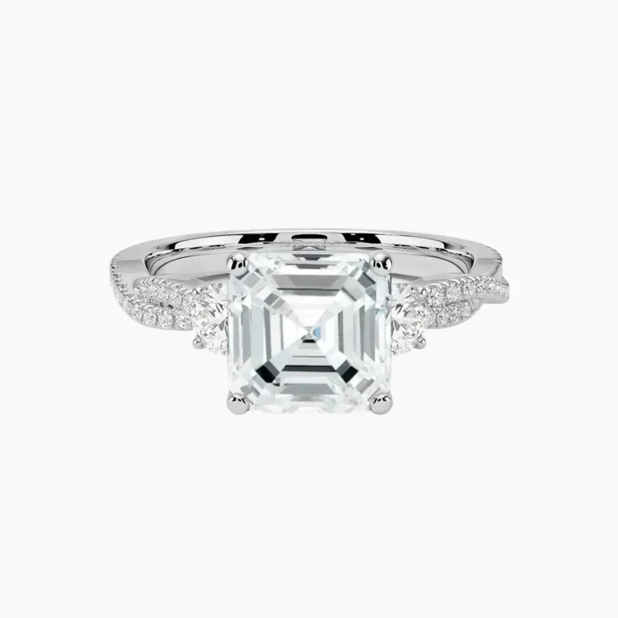 OBSER607 - Calista Adorned Three Stone Asscher Twisted engagement ring setting view 1