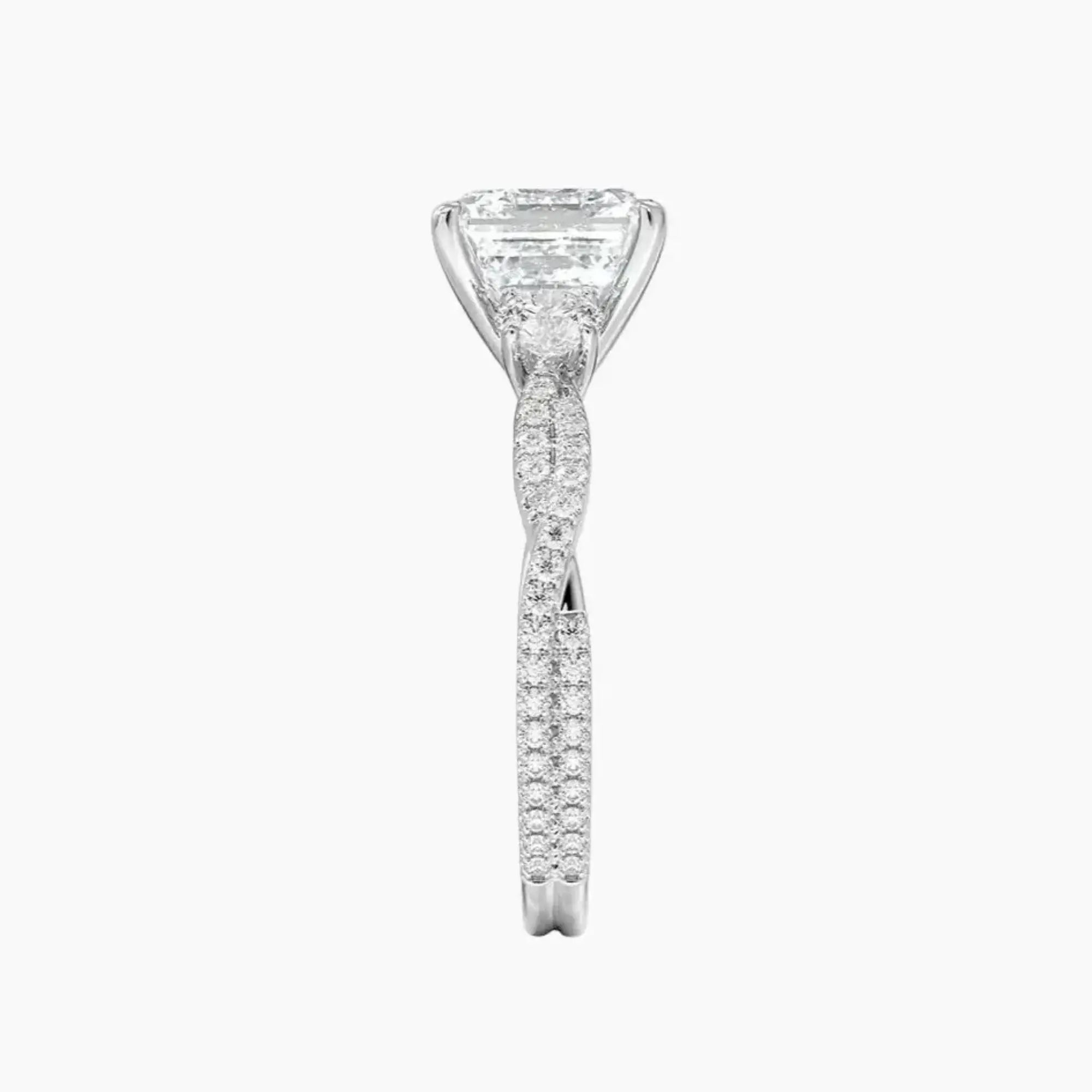 OBSER607 - Calista Adorned Three Stone Asscher Twisted engagement ring setting view 3