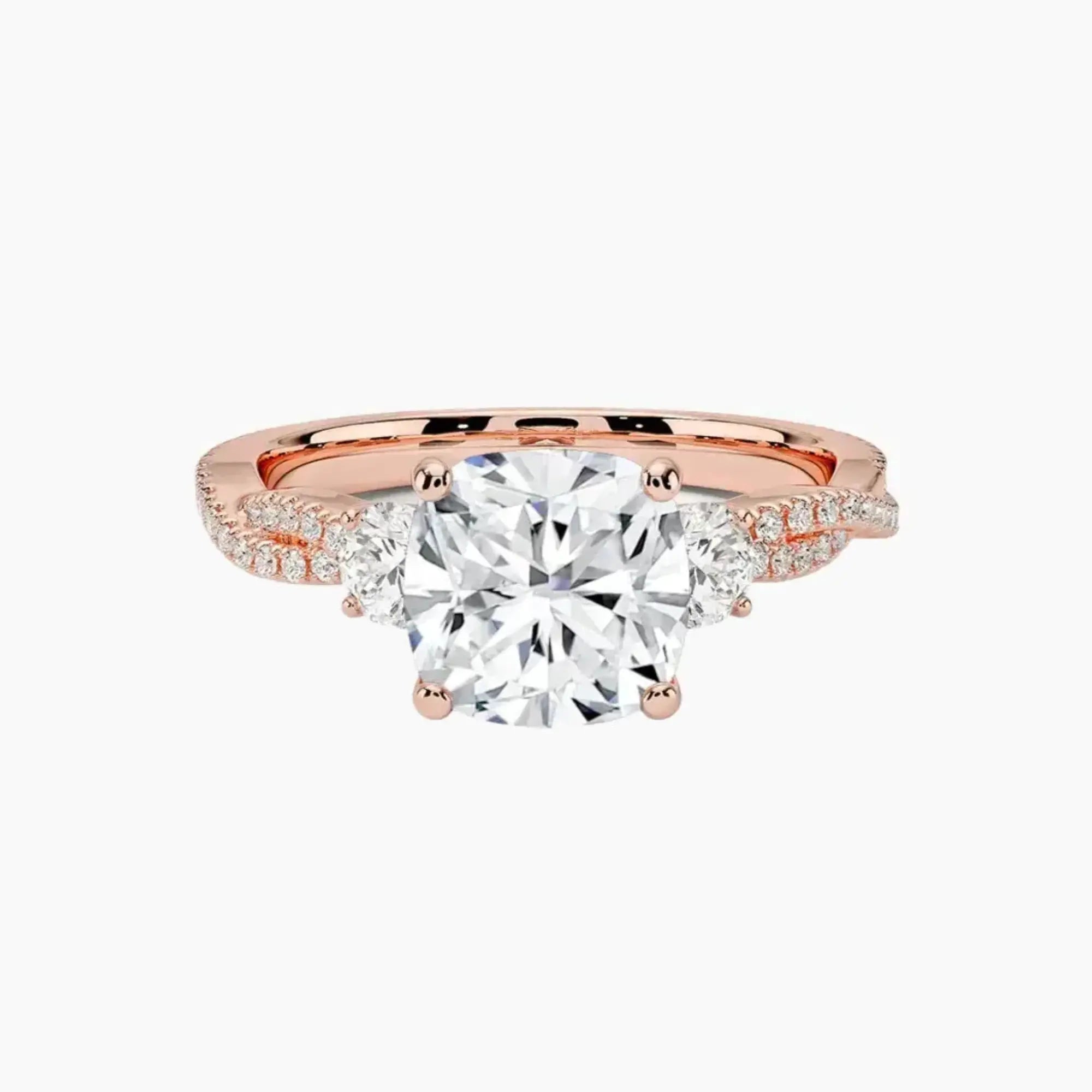 OBSER184 - Calista Adorned Three Stone Cushion Twisted engagement ring setting view 4
