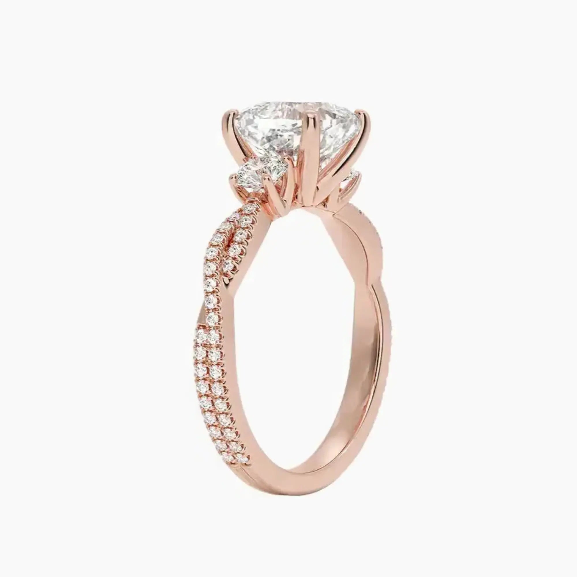OBSER184 - Calista Adorned Three Stone Cushion Twisted engagement ring setting view 5