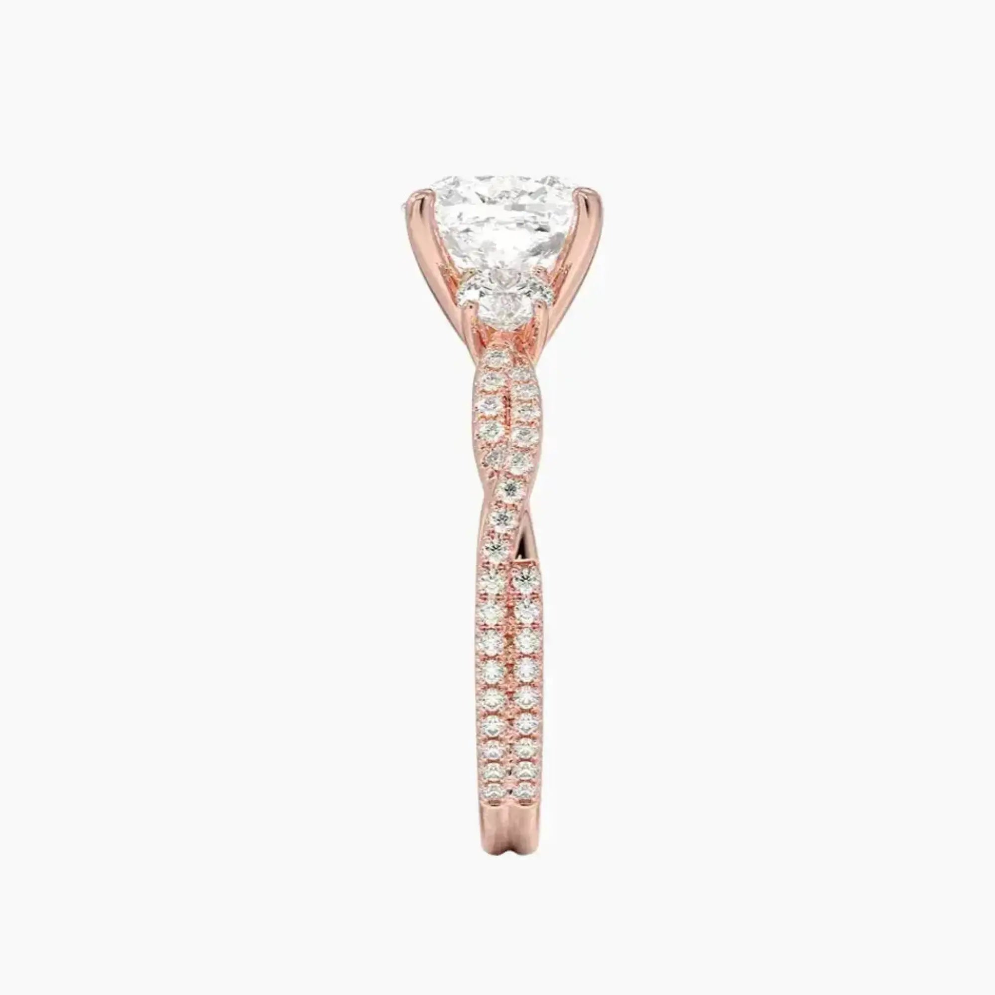 OBSER184 - Calista Adorned Three Stone Cushion Twisted engagement ring setting view 6