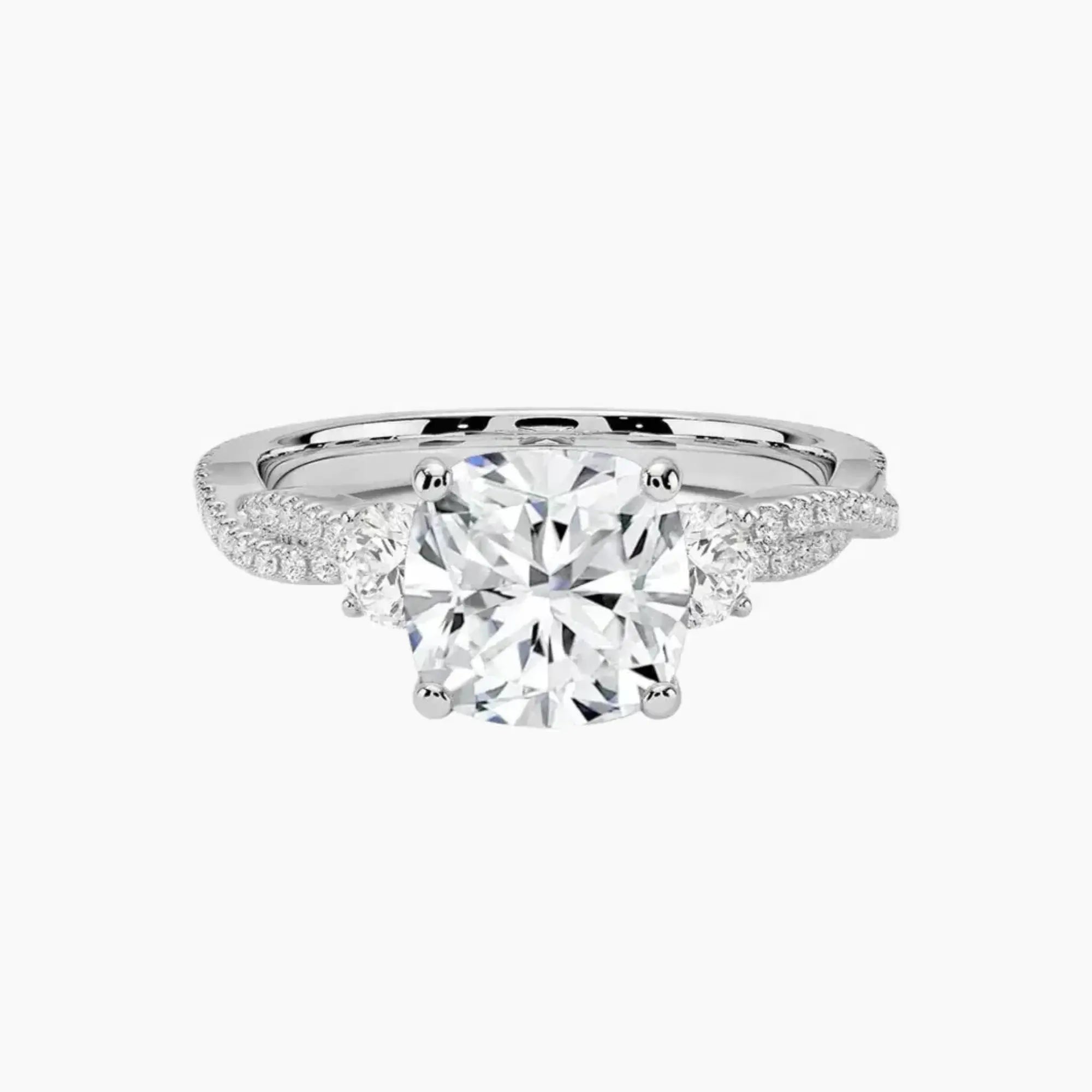 OBSER184 - Calista Adorned Three Stone Cushion Twisted engagement ring setting view 1