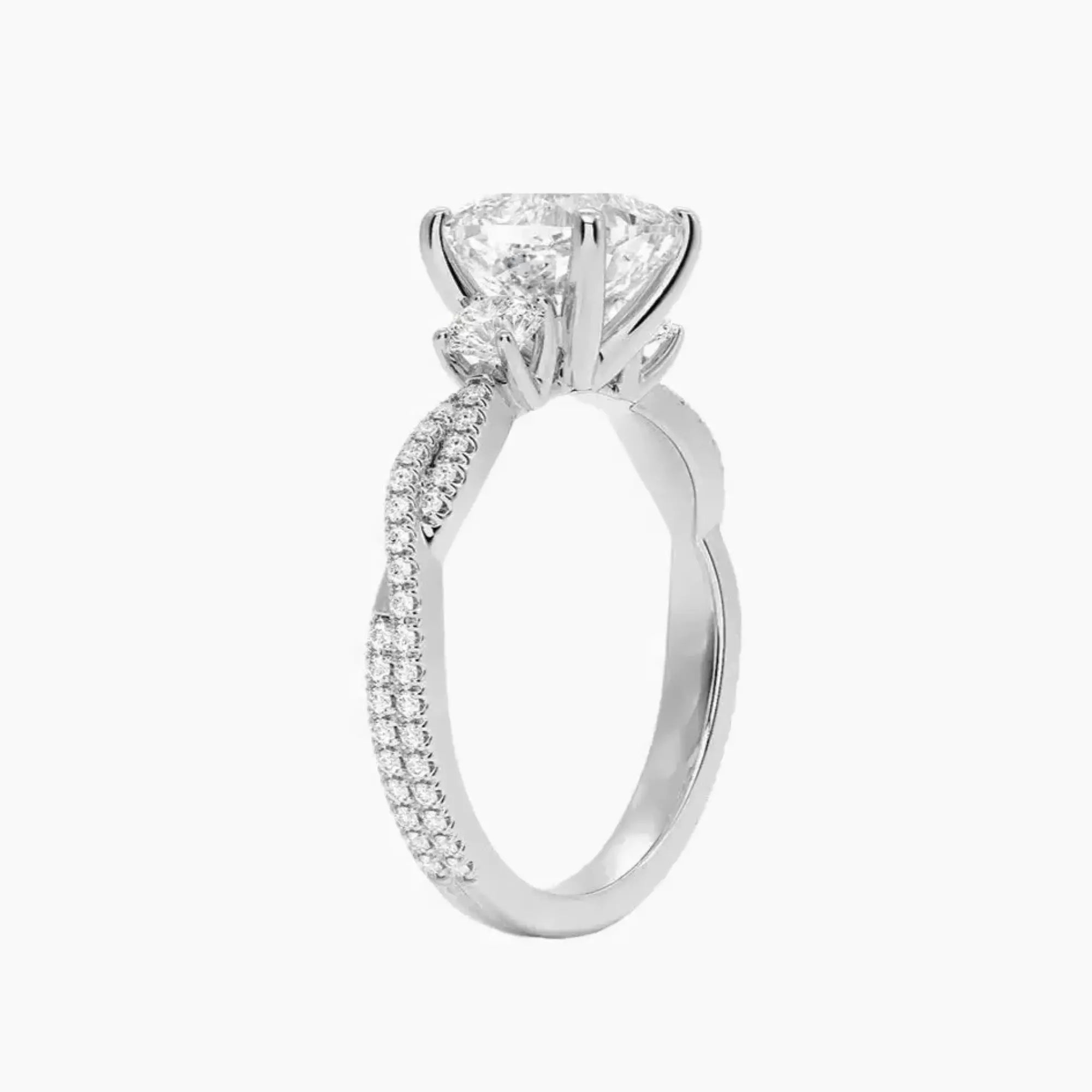 OBSER184 - Calista Adorned Three Stone Cushion Twisted engagement ring setting view 2