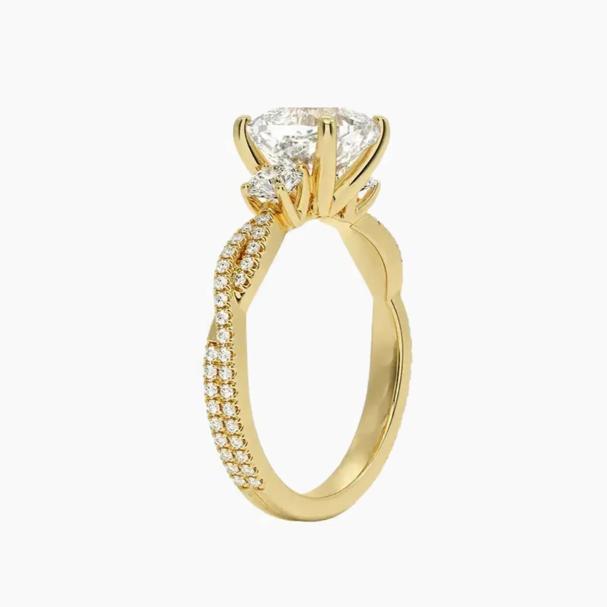 OBSER184 - Calista Adorned Three Stone Cushion Twisted engagement ring setting view 8