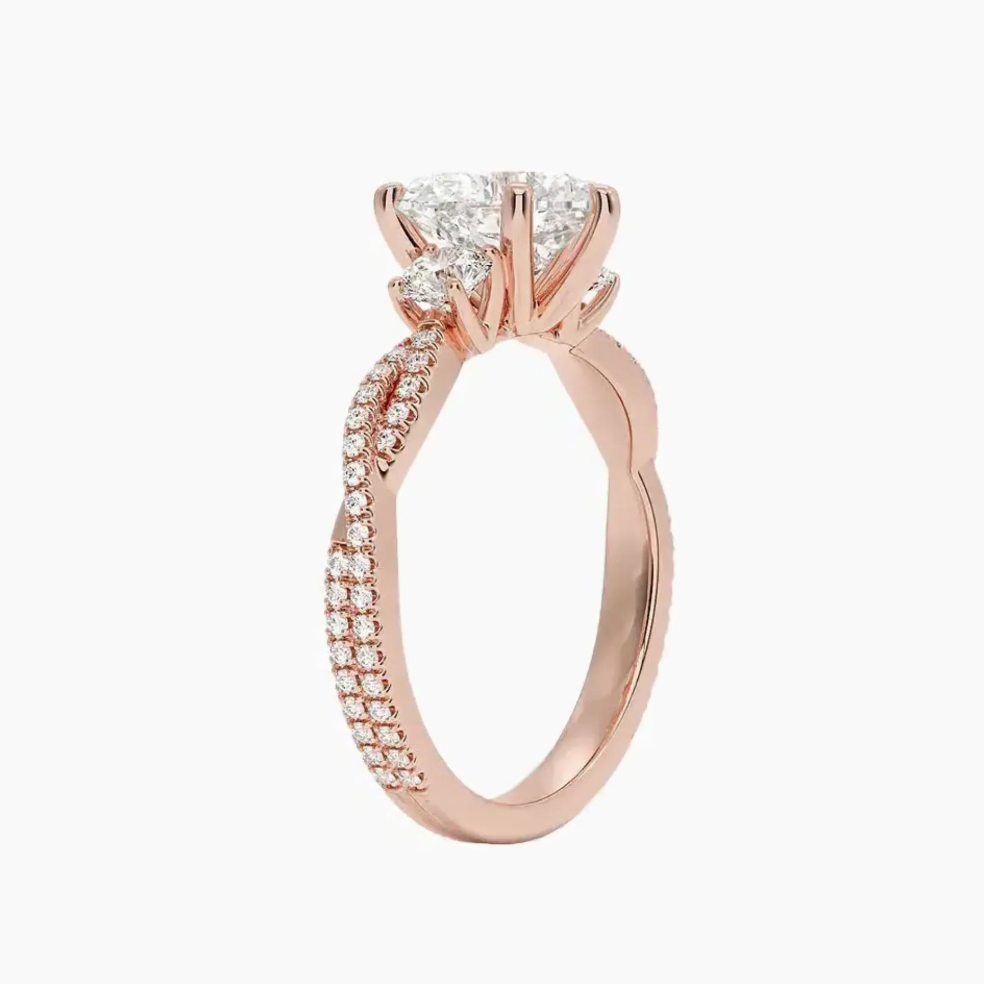 OBSER605 - Calista Adorned Three Stone Heart Twisted engagement ring setting view 5