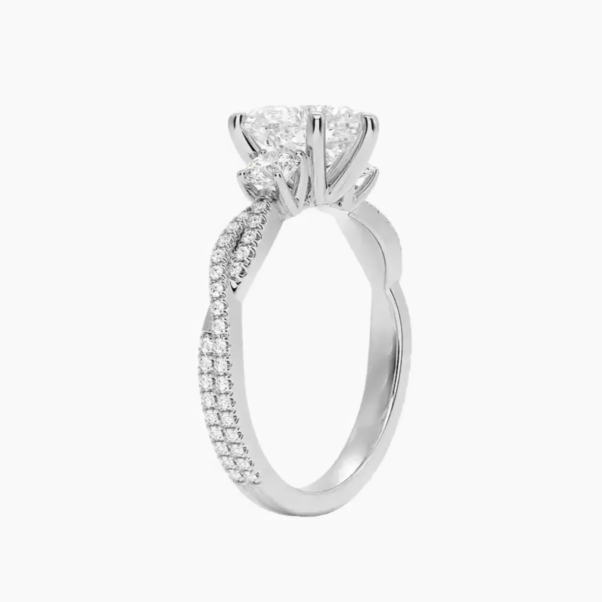 OBSER605 - Calista Adorned Three Stone Heart Twisted engagement ring setting view 2