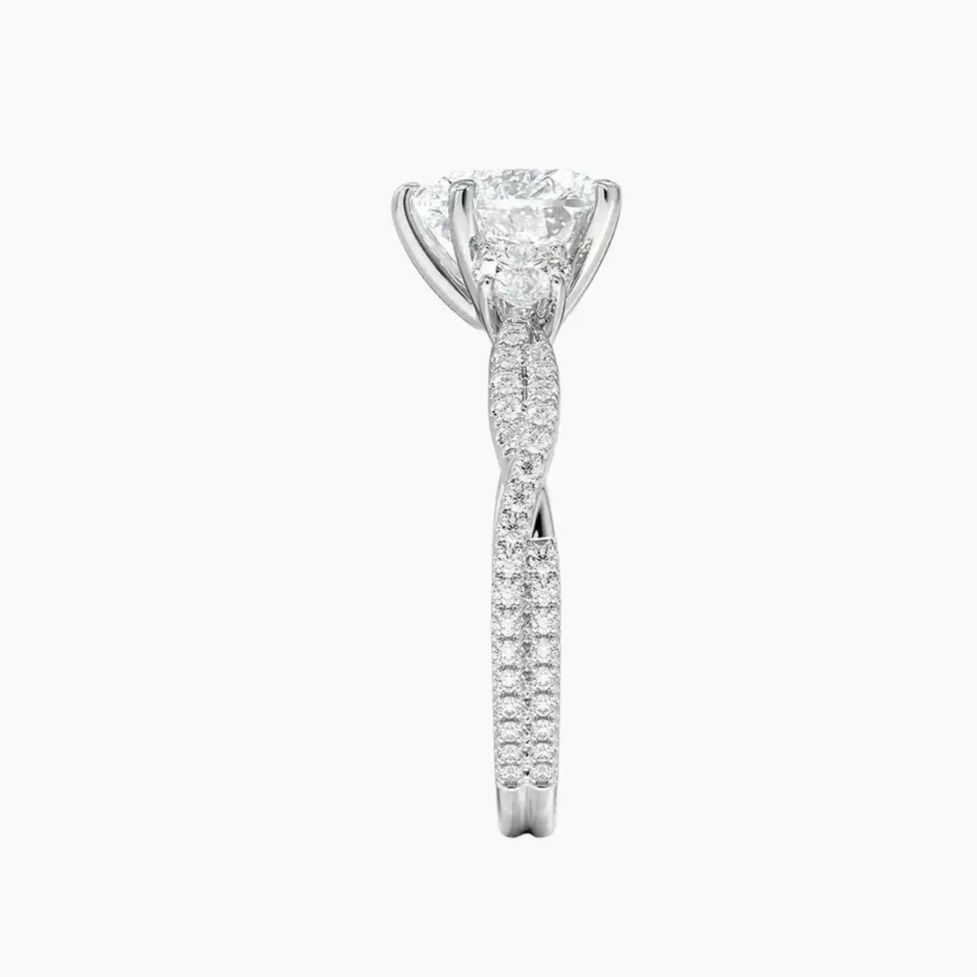 OBSER605 - Calista Adorned Three Stone Heart Twisted engagement ring setting view 3