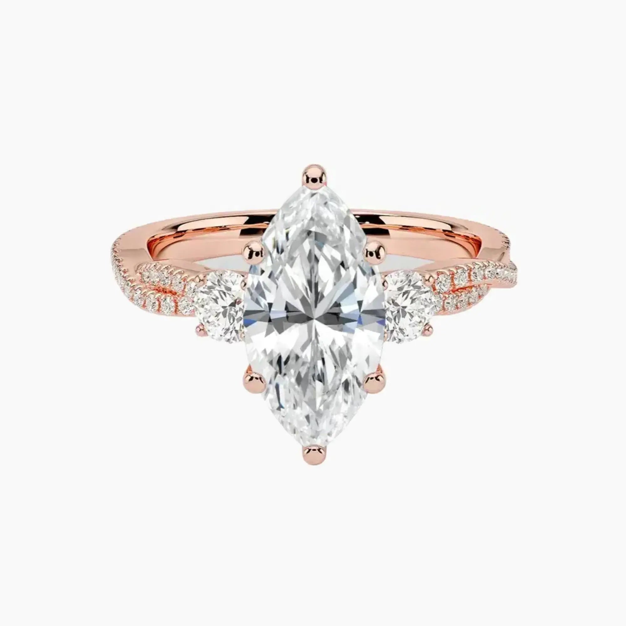 OBSER608 - Calista Adorned Three Stone Marquise Twisted engagement ring setting view 4