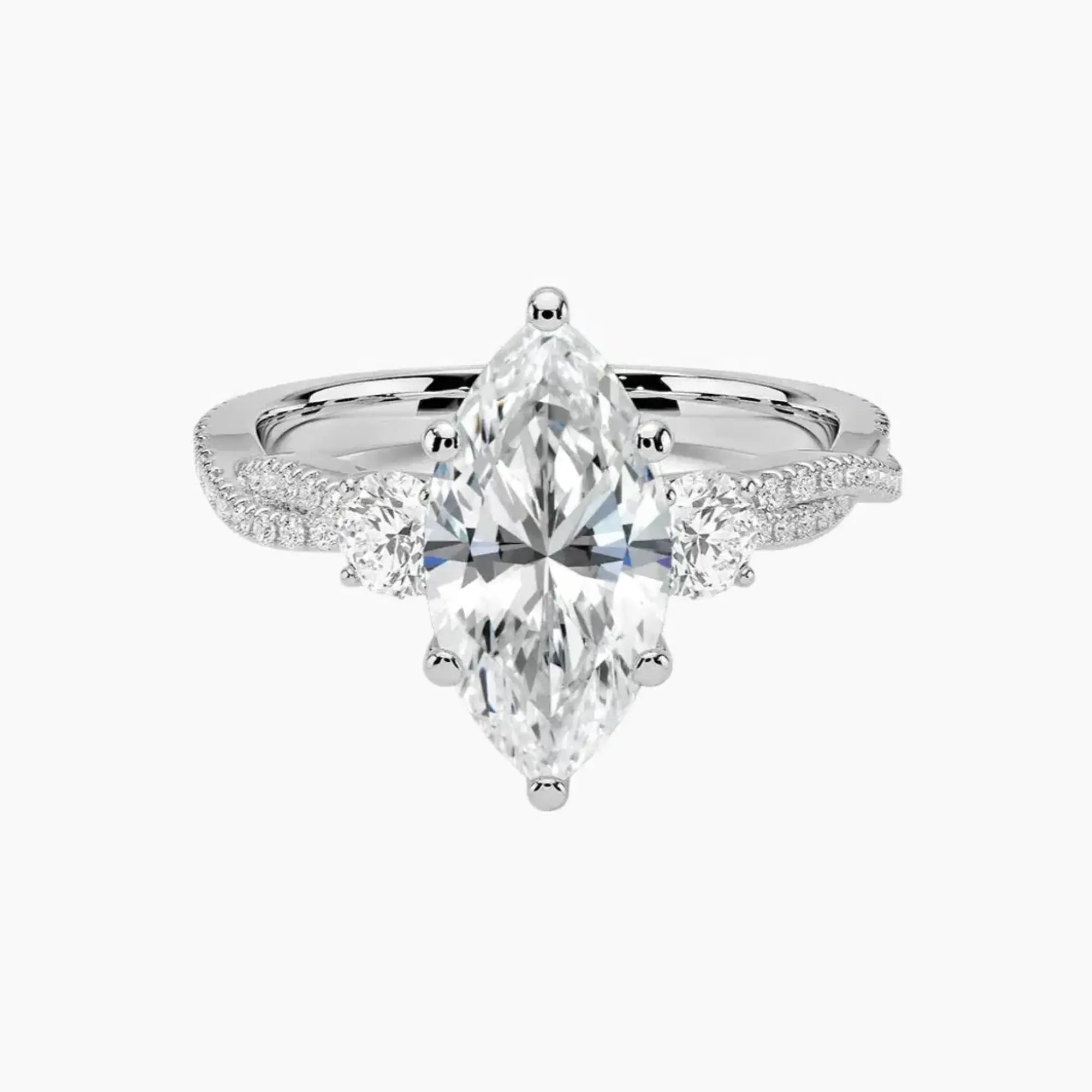 OBSER608 - Calista Adorned Three Stone Marquise Twisted engagement ring setting view 1