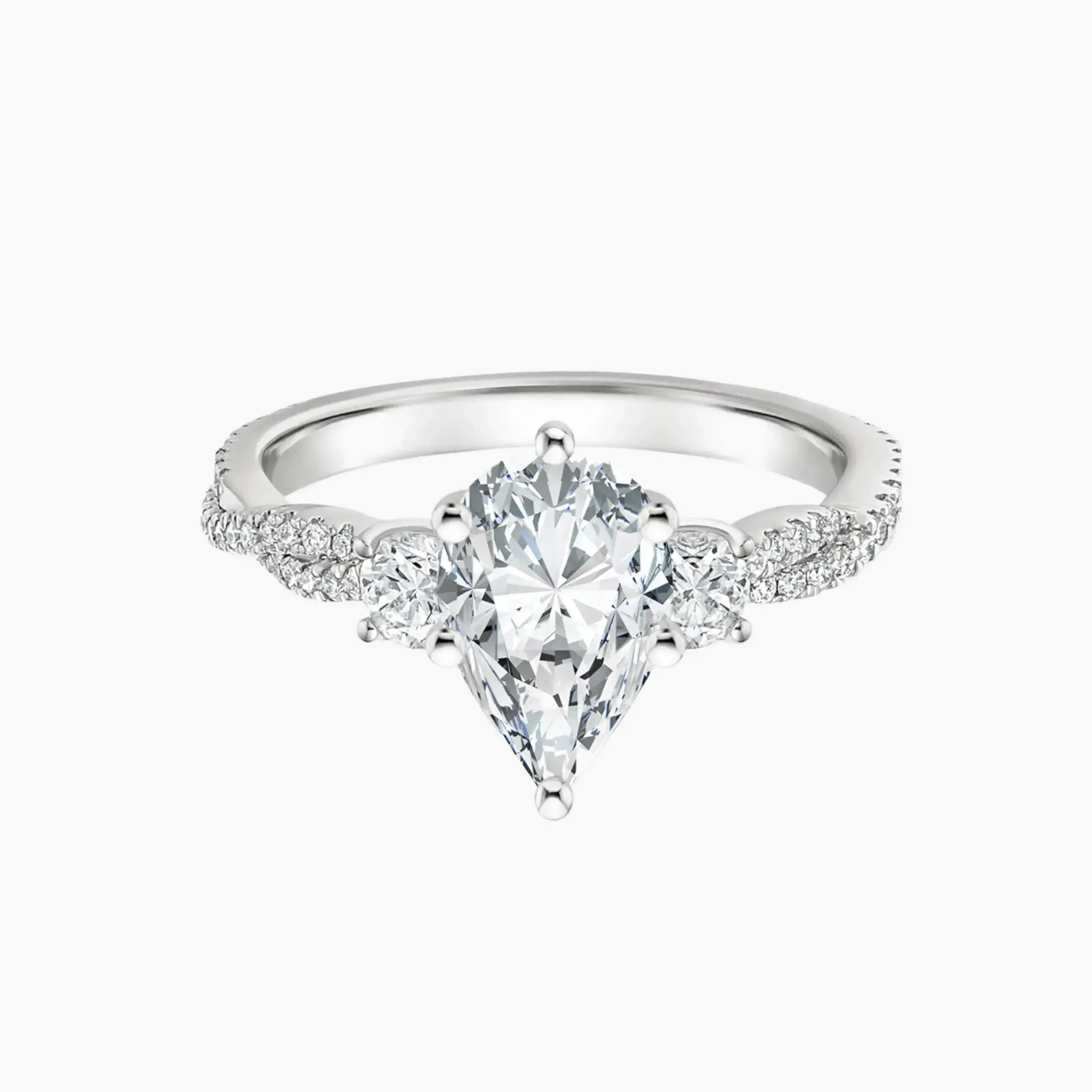 OBSER611 - Calista Adorned Three Stone Pear Twisted engagement ring setting view 1
