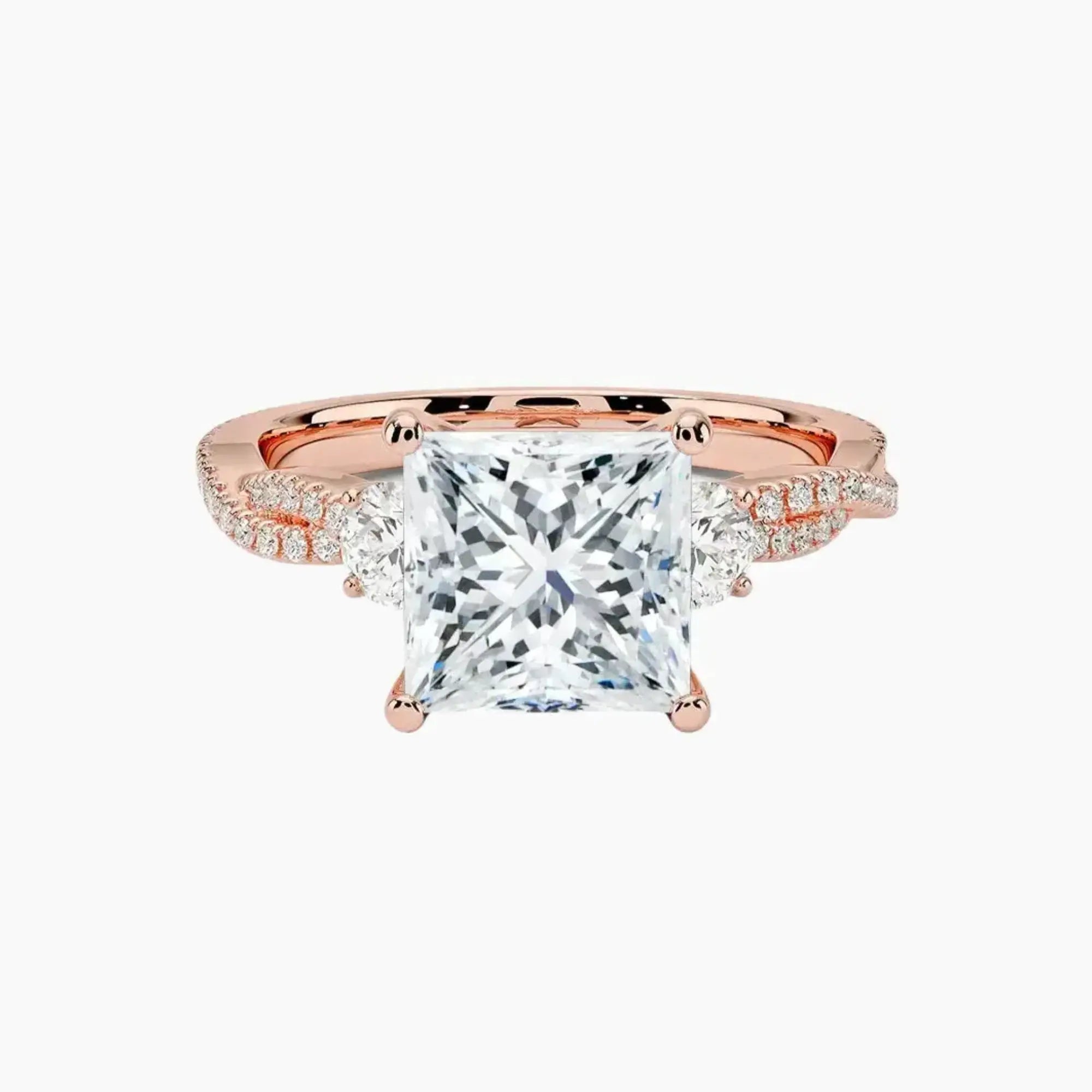 OBSER610 - Calista Adorned Three Stone Princess Twisted engagement ring setting view 4