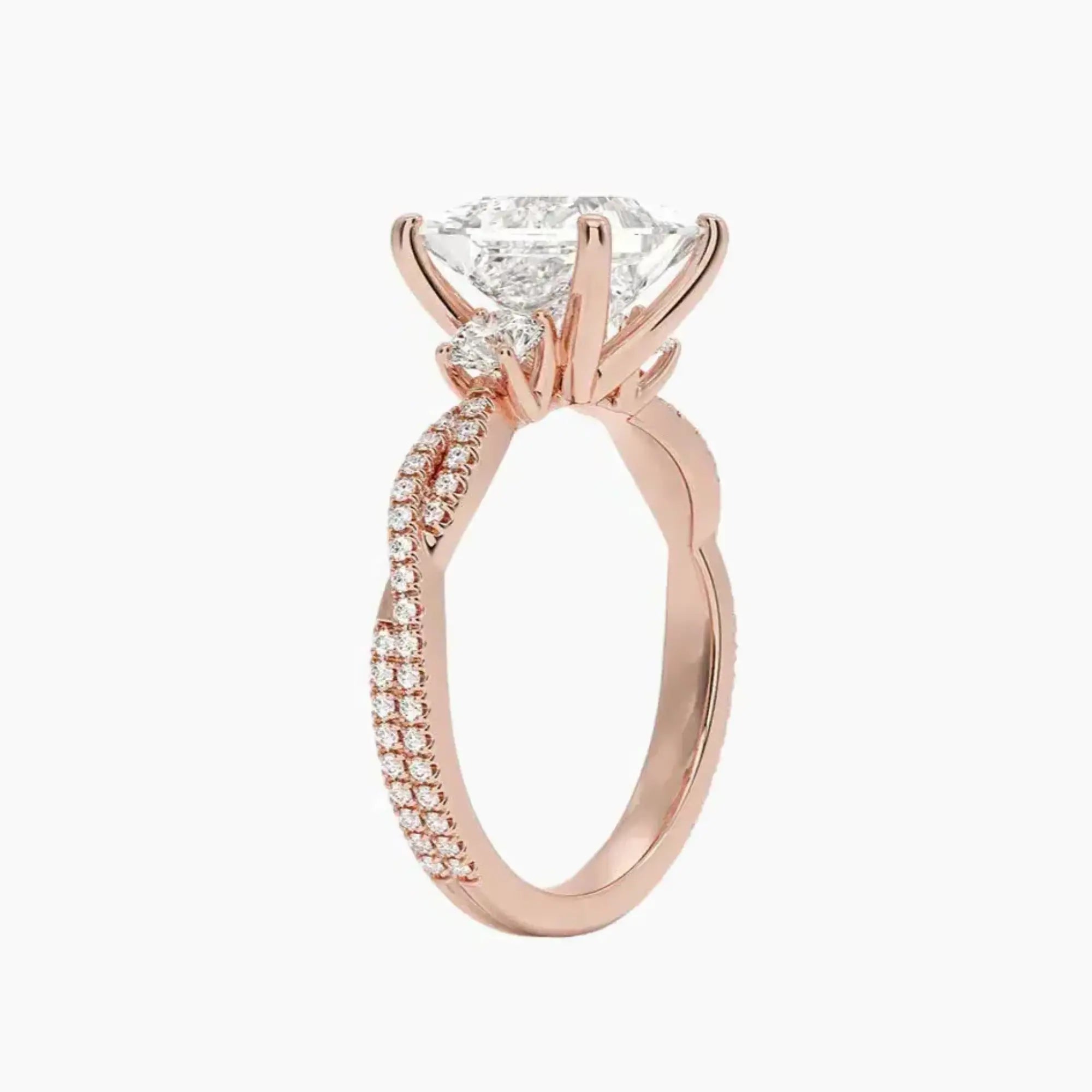 OBSER610 - Calista Adorned Three Stone Princess Twisted engagement ring setting view 5
