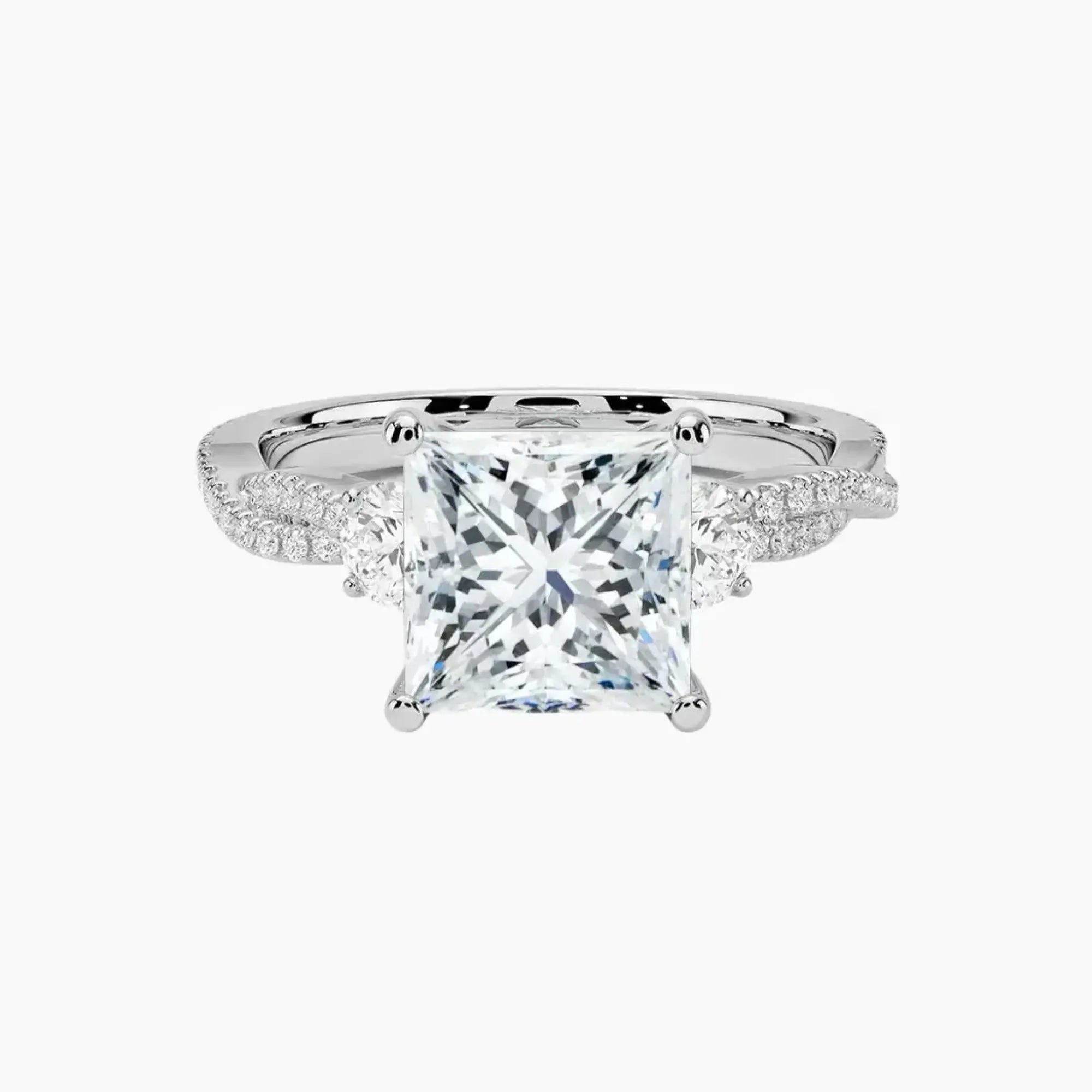OBSER610 - Calista Adorned Three Stone Princess Twisted engagement ring setting view 1