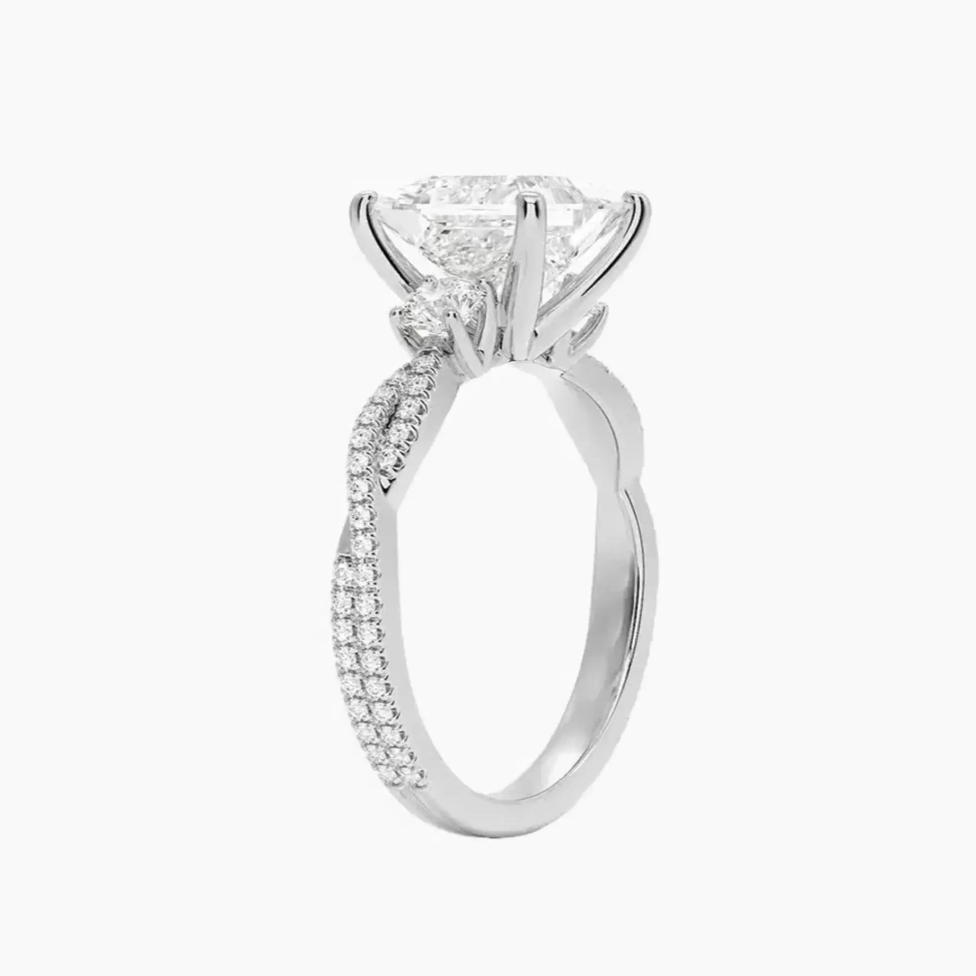 OBSER610 - Calista Adorned Three Stone Princess Twisted engagement ring setting view 2