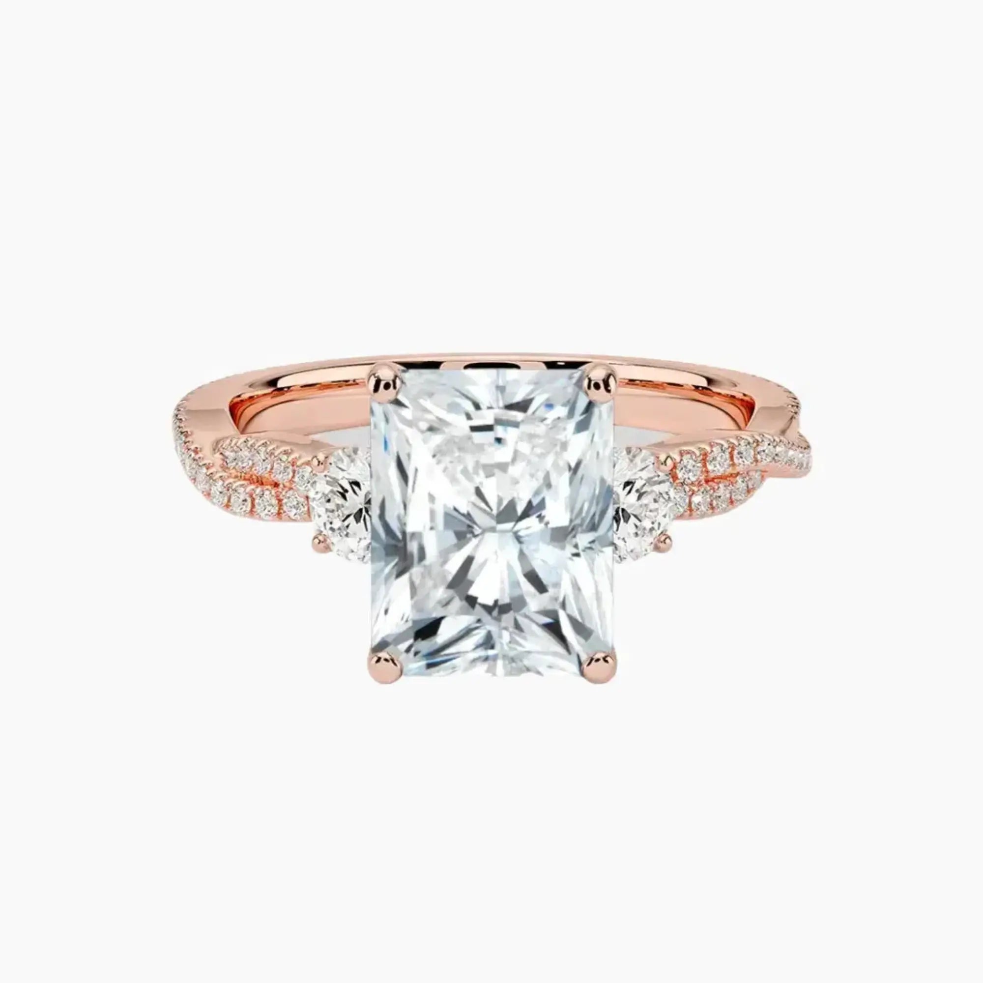 OBSER606 - Calista Adorned Three Stone Radiant Twisted engagement ring setting view 4