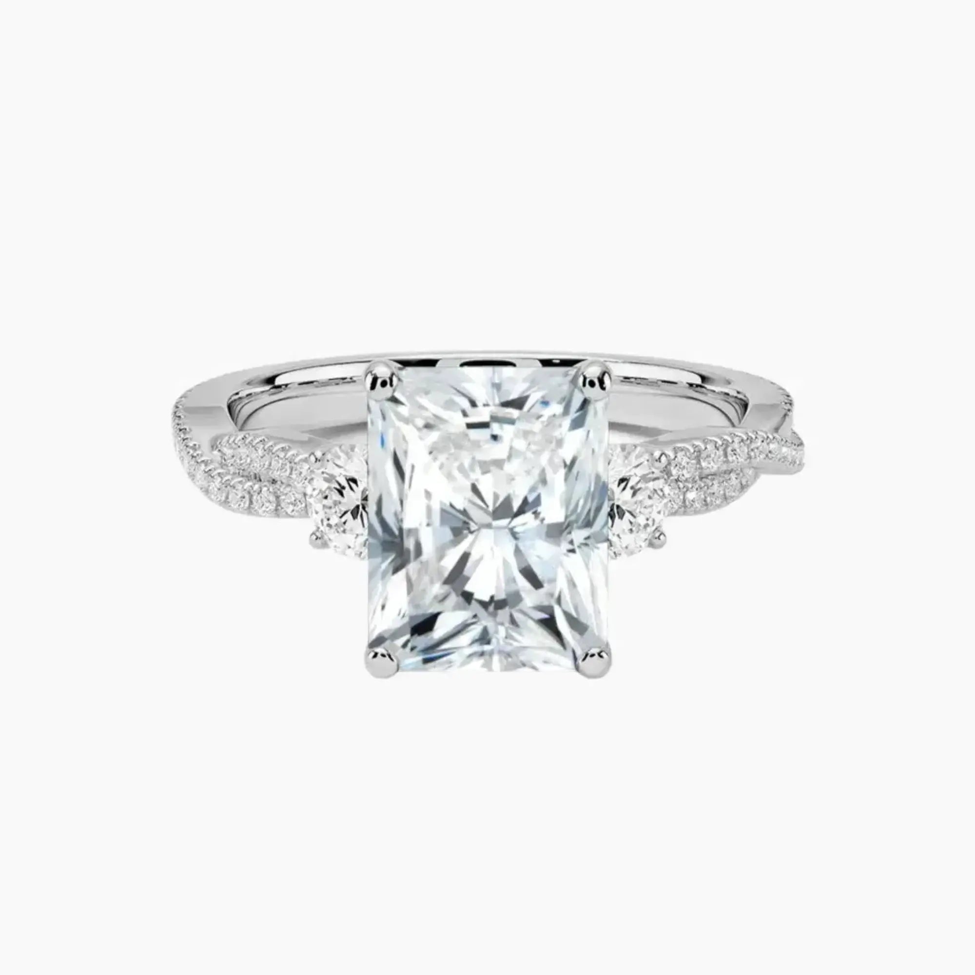 OBSER606 - Calista Adorned Three Stone Radiant Twisted engagement ring setting view 1